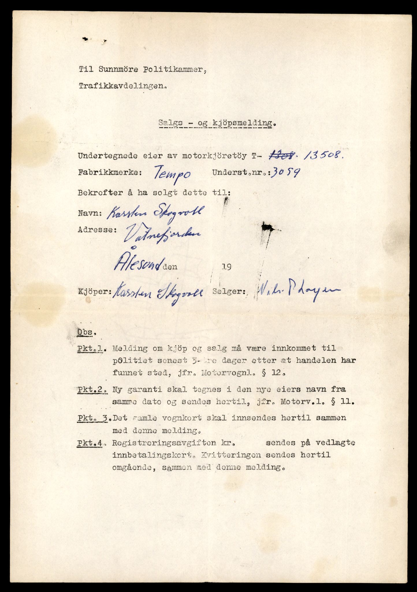 Møre og Romsdal vegkontor - Ålesund trafikkstasjon, AV/SAT-A-4099/F/Fe/L0039: Registreringskort for kjøretøy T 13361 - T 13530, 1927-1998, p. 2630