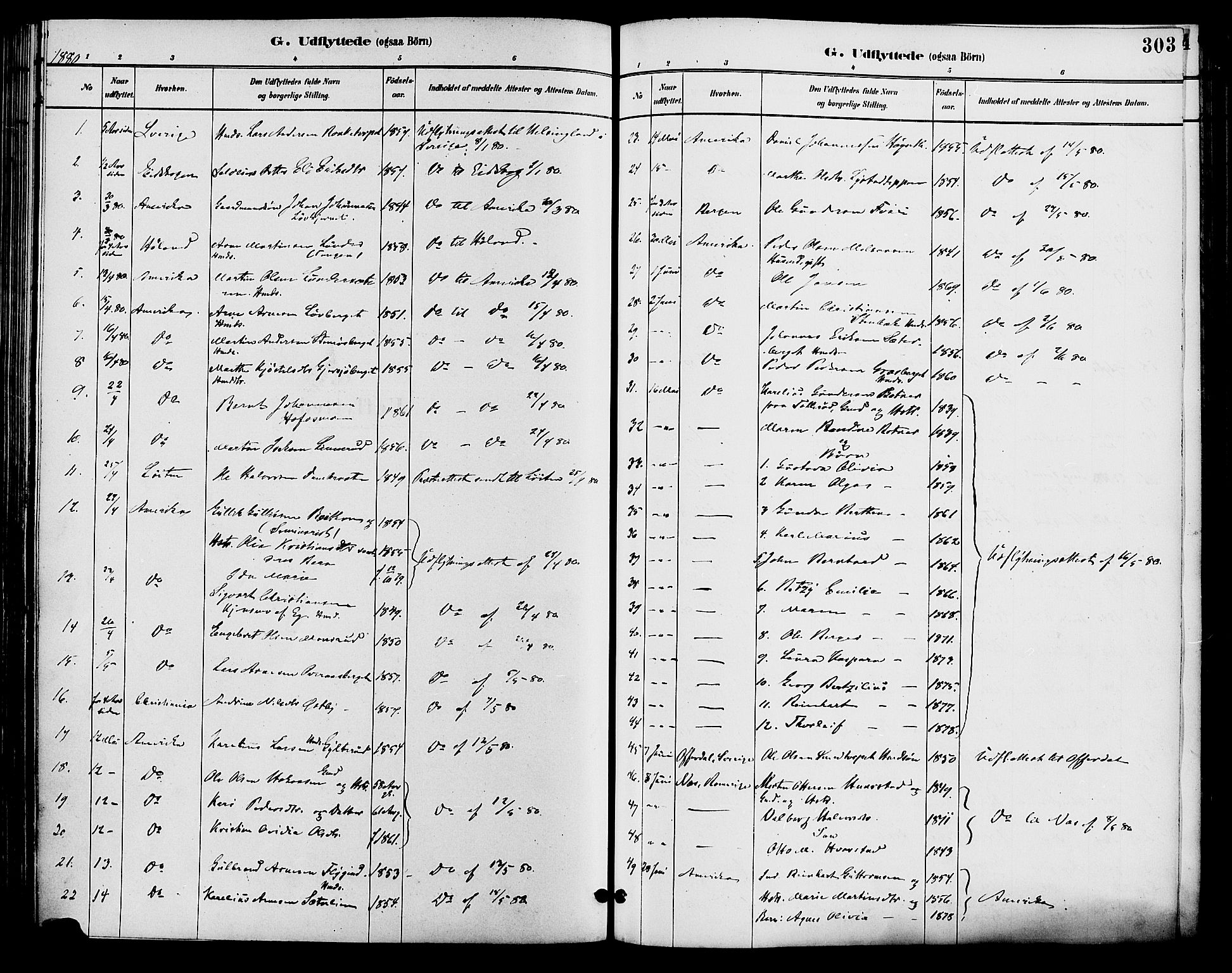 Brandval prestekontor, SAH/PREST-034/H/Ha/Haa/L0002: Parish register (official) no. 2, 1880-1894, p. 303
