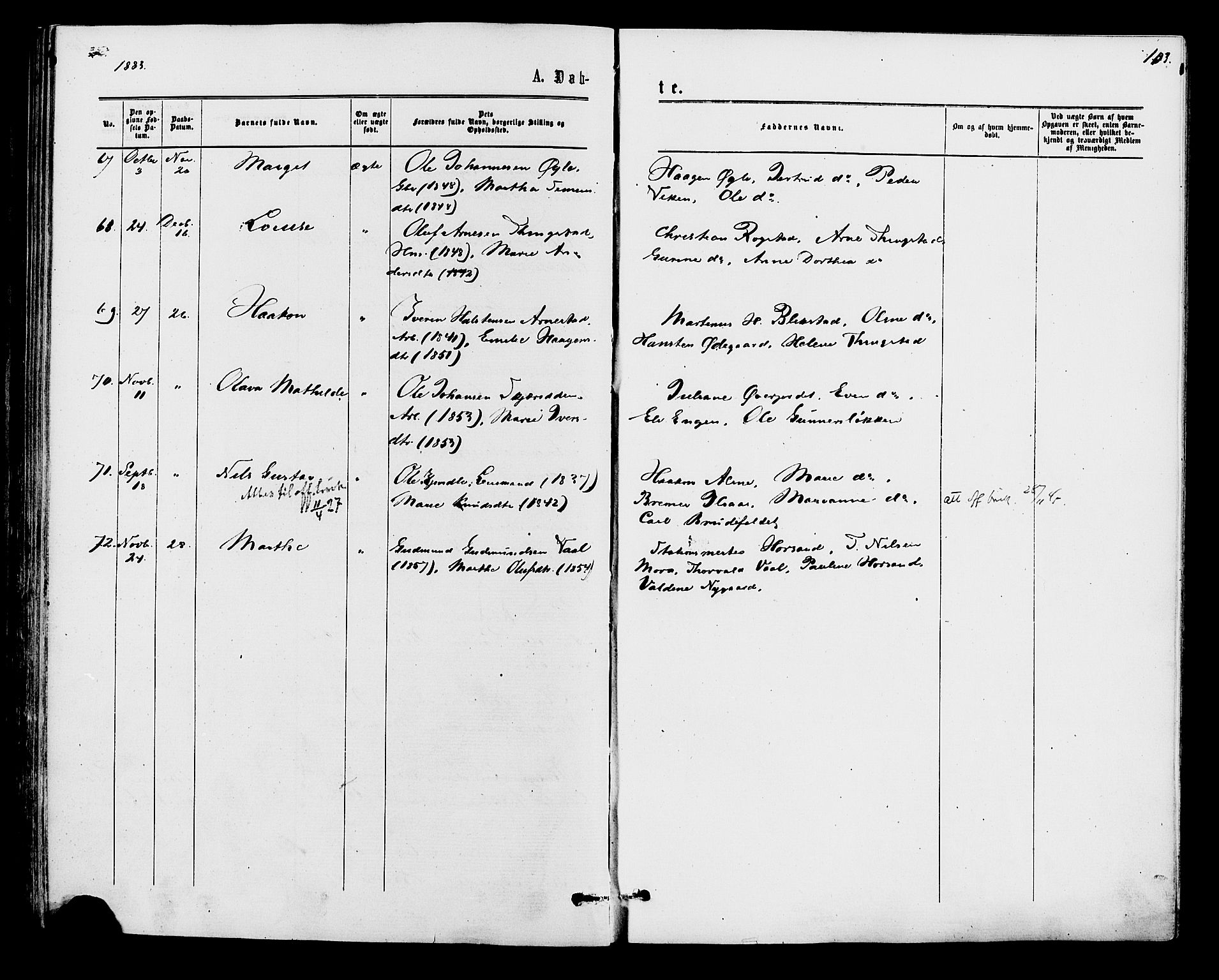 Åmot prestekontor, Hedmark, AV/SAH-PREST-056/H/Ha/Haa/L0009: Parish register (official) no. 9, 1875-1883, p. 103