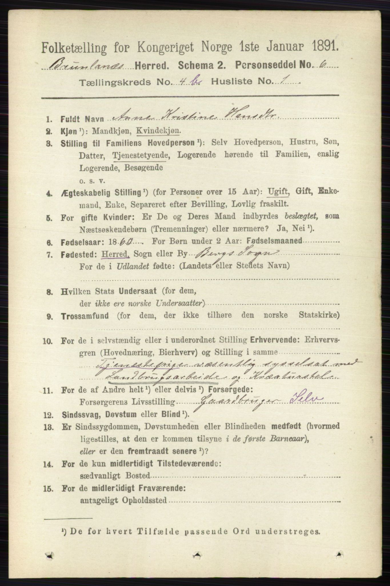 RA, 1891 census for 0726 Brunlanes, 1891, p. 2037