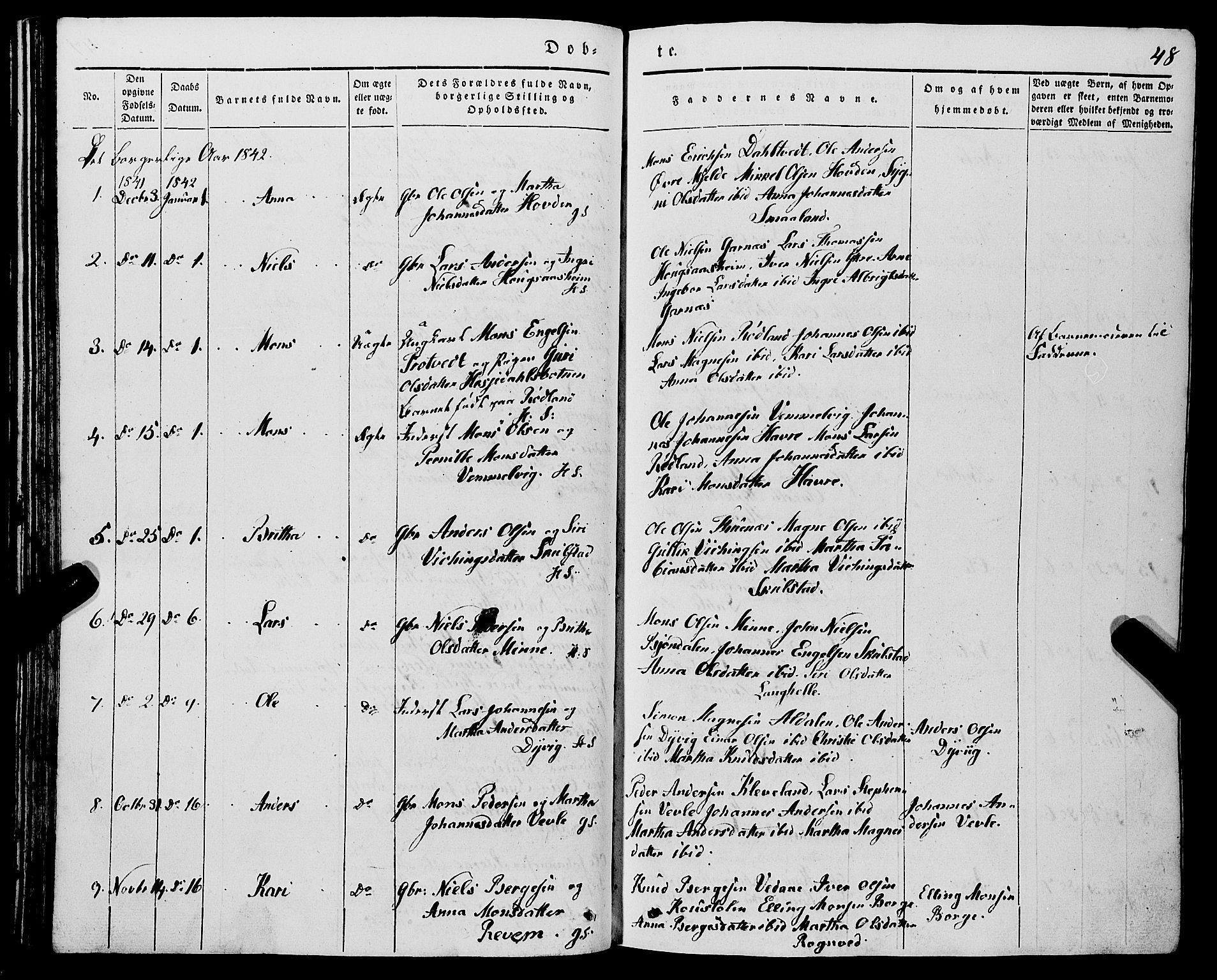 Haus sokneprestembete, SAB/A-75601/H/Haa: Parish register (official) no. A 15, 1838-1847, p. 48