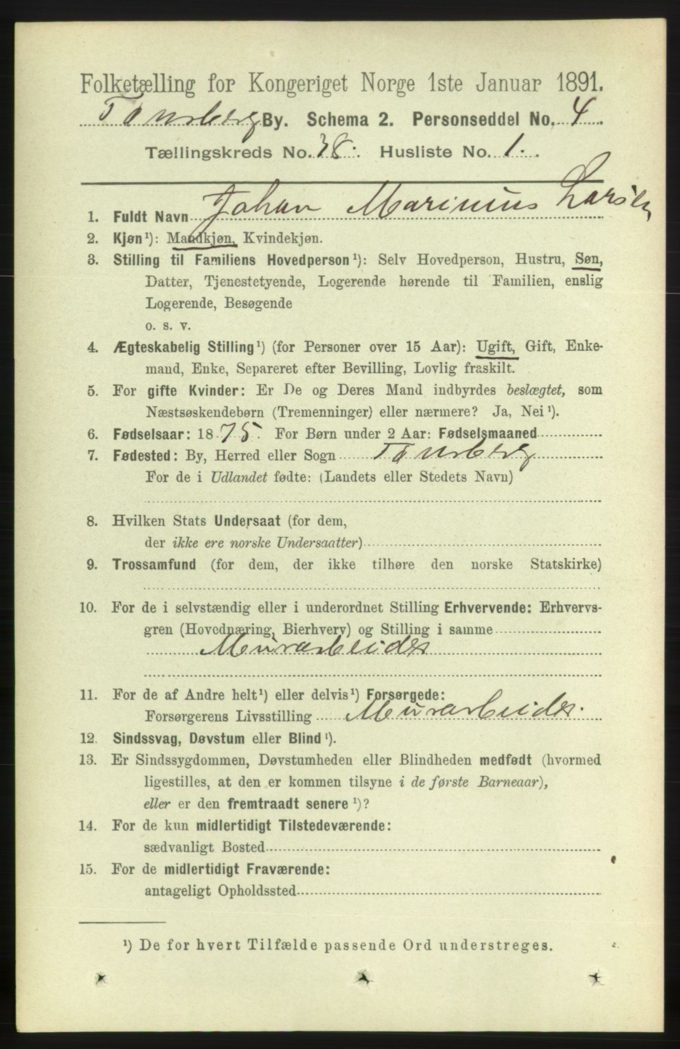 RA, 1891 census for 0705 Tønsberg, 1891, p. 8084
