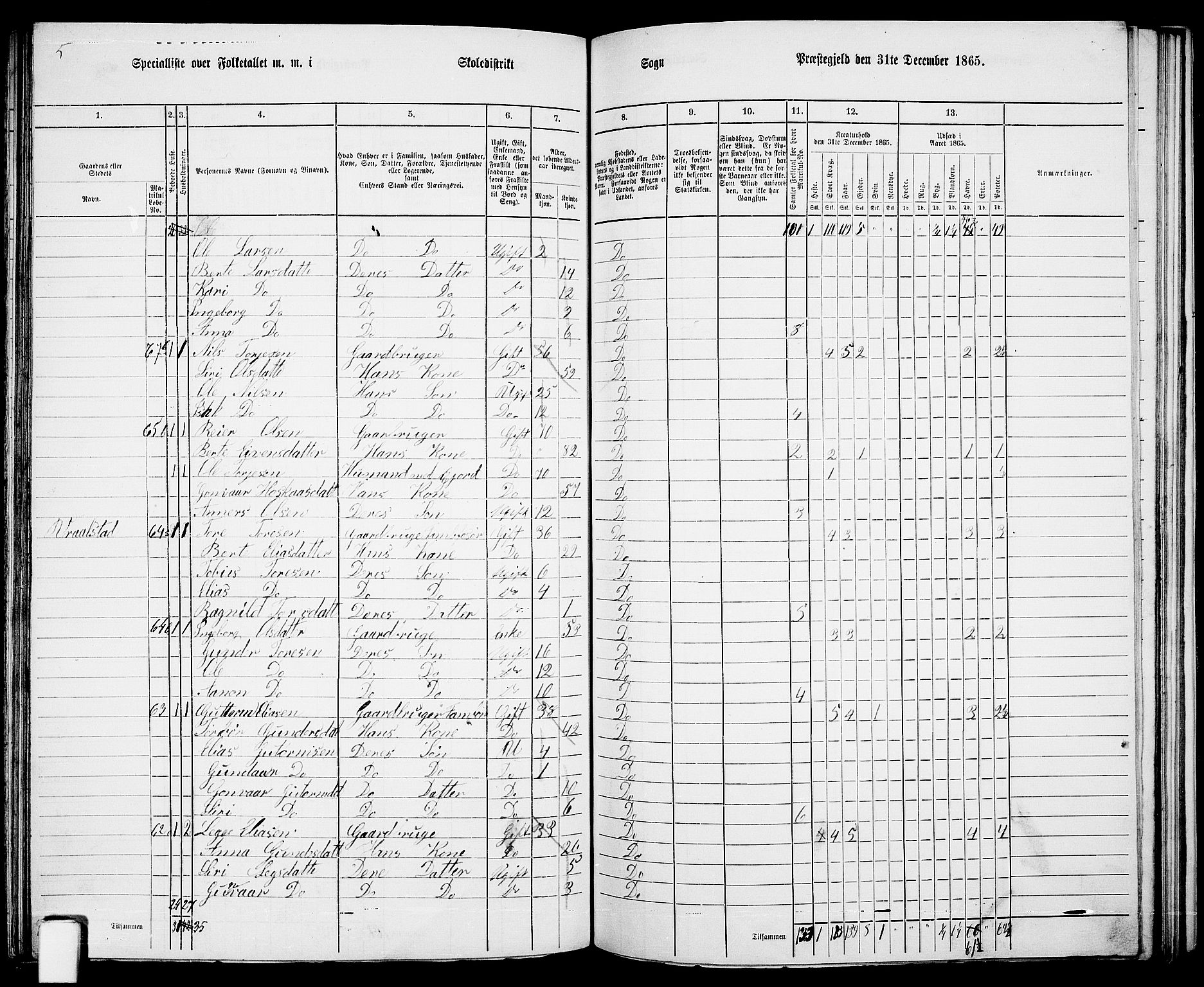 RA, 1865 census for Nord-Audnedal, 1865, p. 74