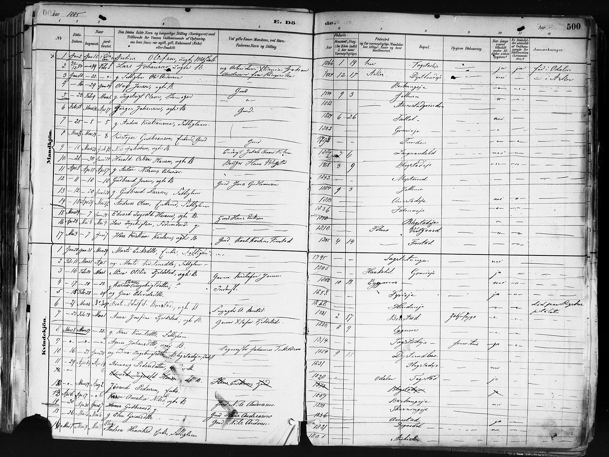 Nes prestekontor Kirkebøker, SAO/A-10410/F/Fa/L0010: Parish register (official) no. I 10, 1883-1898, p. 500