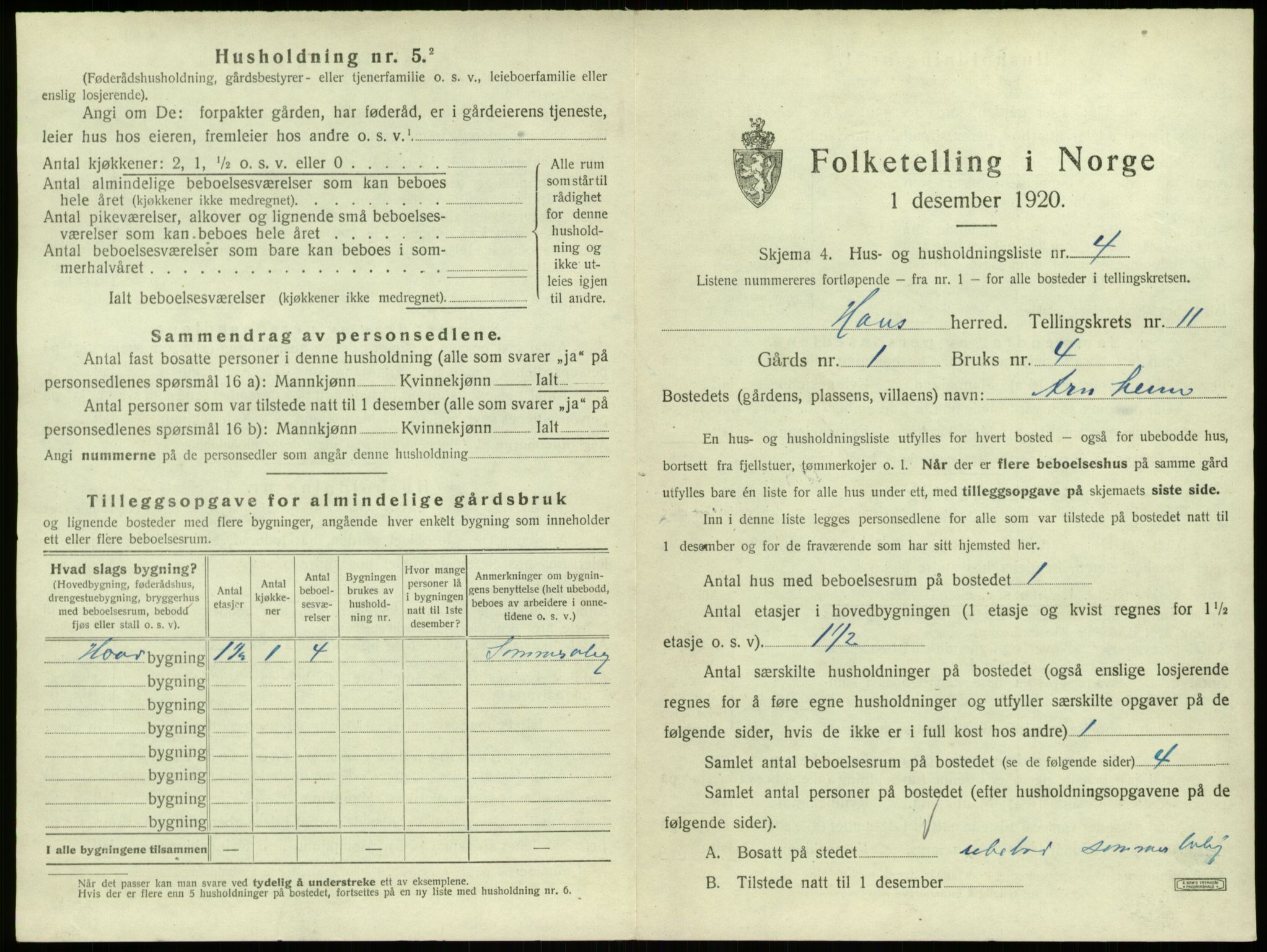 SAB, 1920 census for Haus, 1920, p. 819