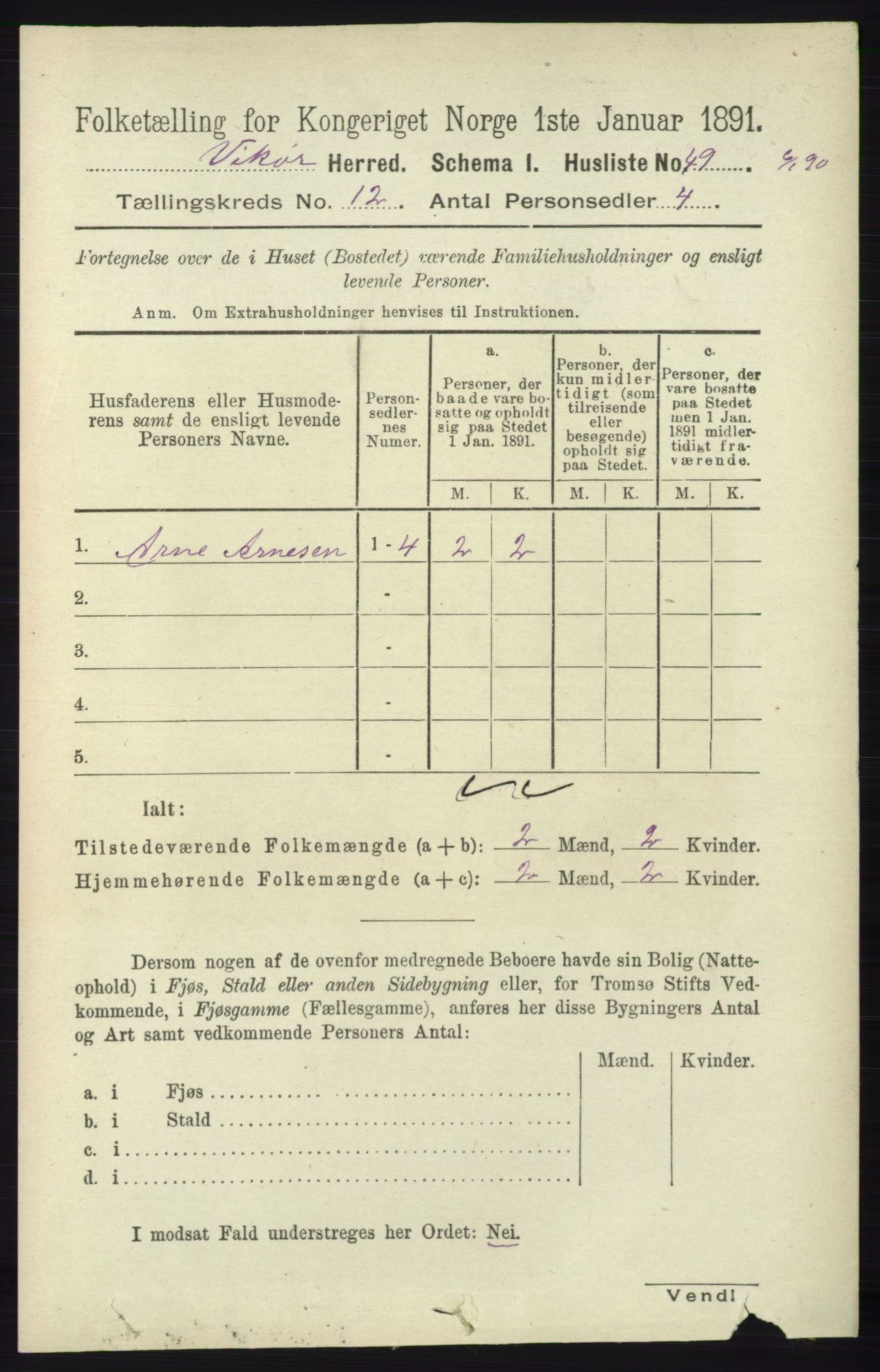 RA, 1891 census for 1238 Vikør, 1891, p. 3306