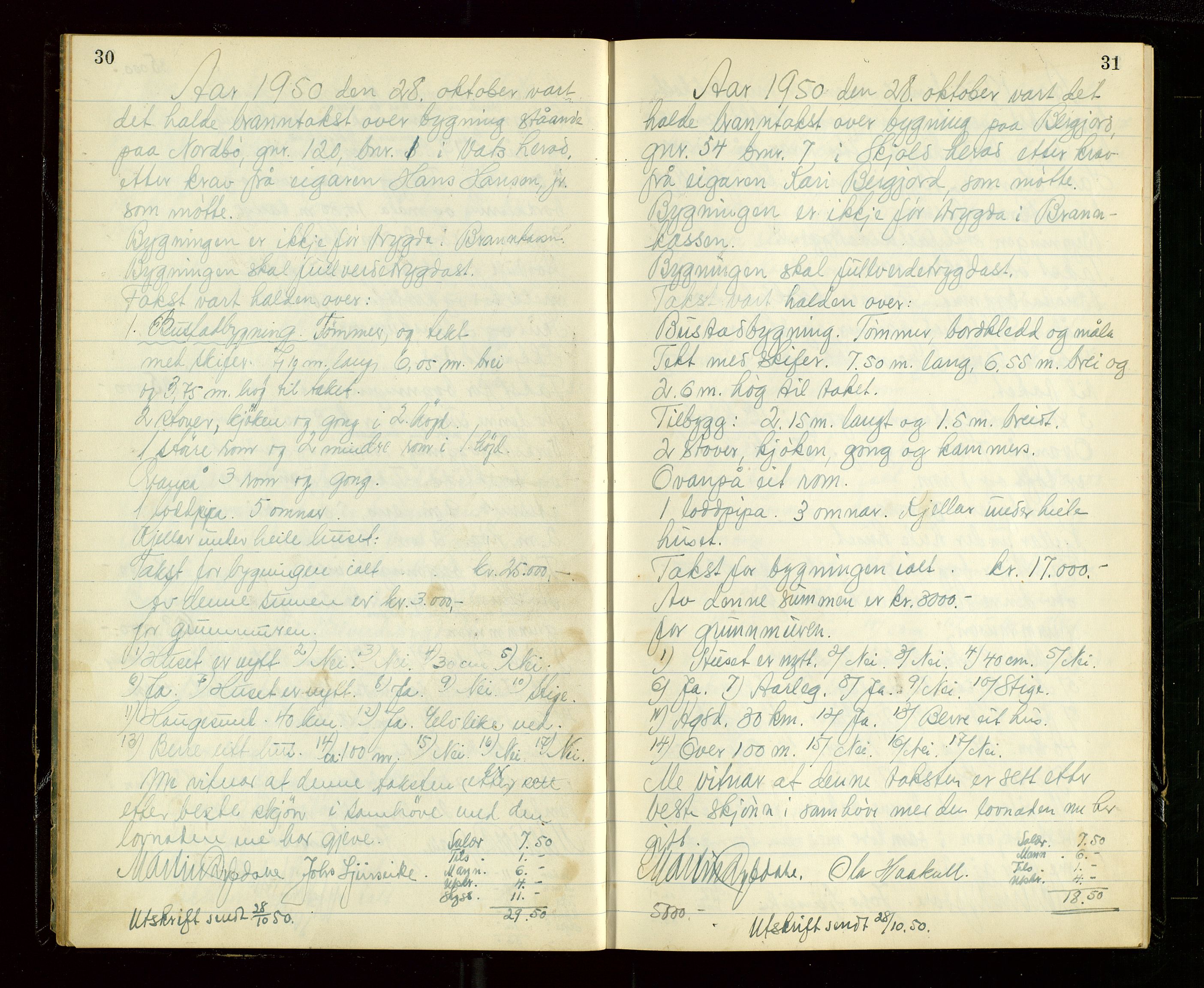 Skjold lensmannskontor, AV/SAST-A-100182/Goa/L0003: "Branntakstprotokoll for Skjold lensmannsdistrikt", 1949-1953, p. 30-31