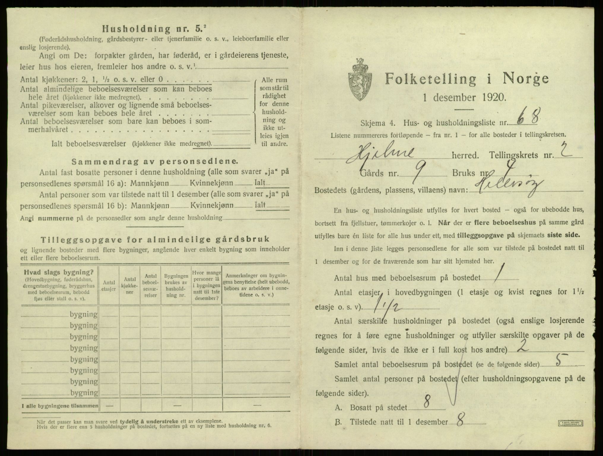 SAB, 1920 census for Hjelme, 1920, p. 262