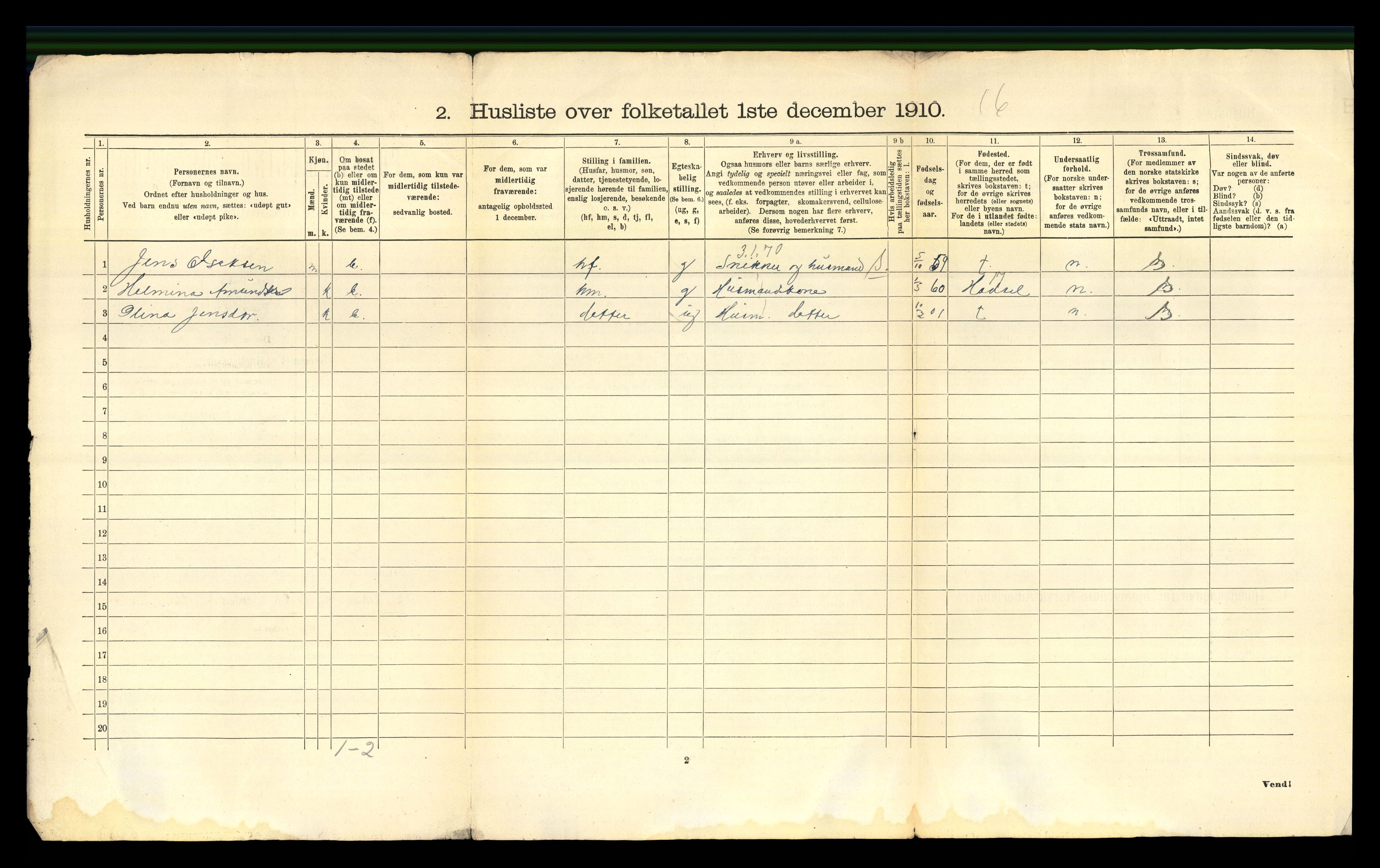 RA, 1910 census for Sortland, 1910, p. 44