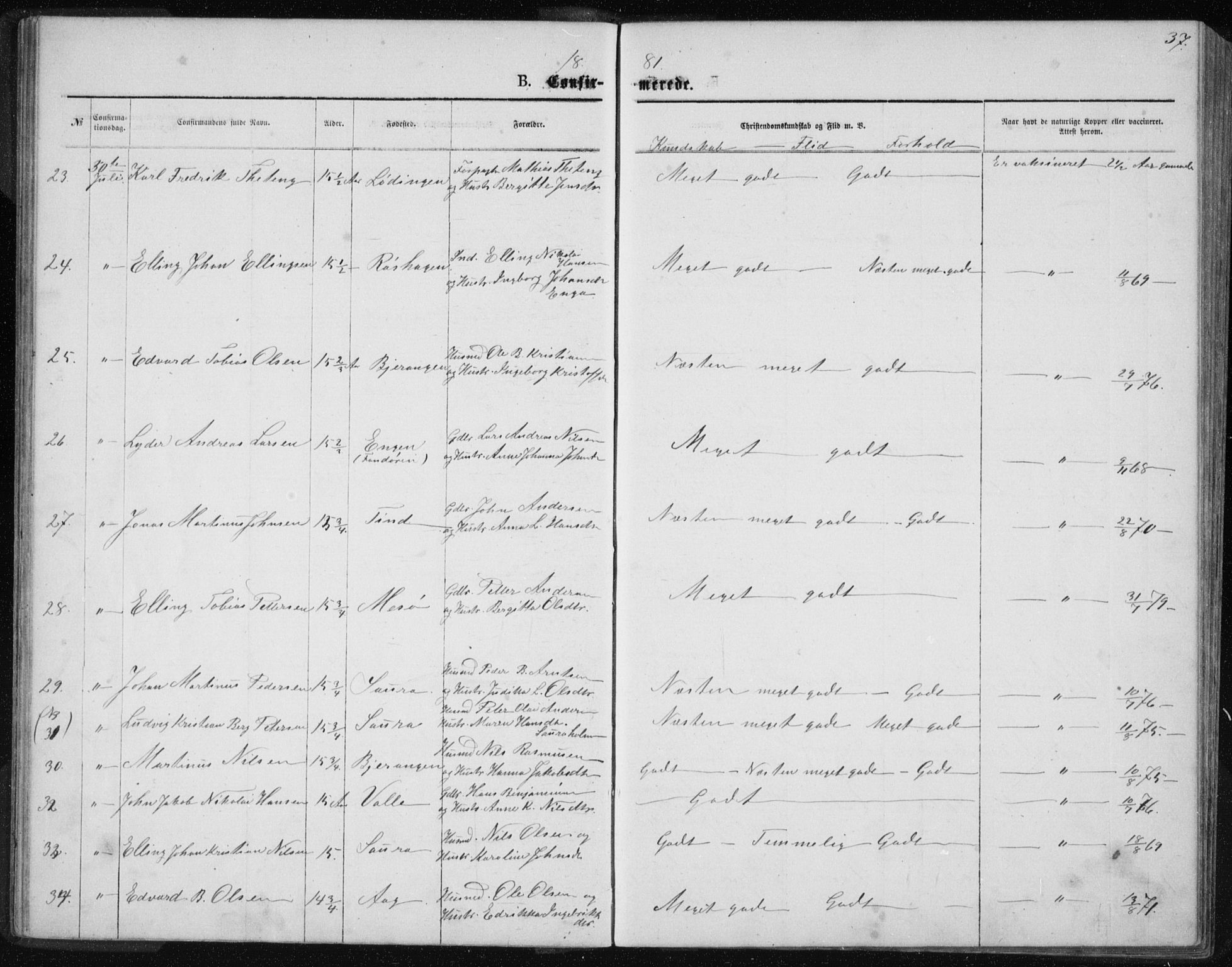 Ministerialprotokoller, klokkerbøker og fødselsregistre - Nordland, AV/SAT-A-1459/843/L0635: Parish register (copy) no. 843C04, 1872-1887, p. 37