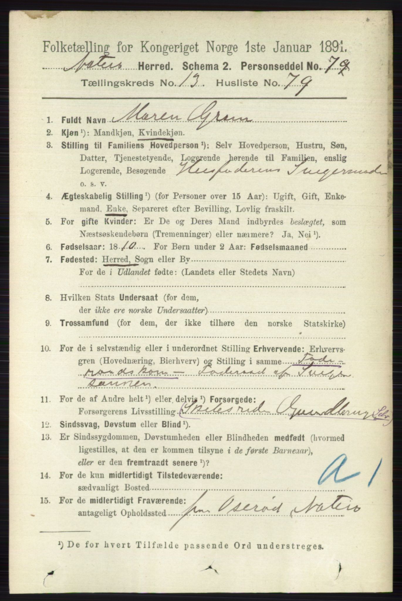 RA, 1891 census for 0722 Nøtterøy, 1891, p. 7508