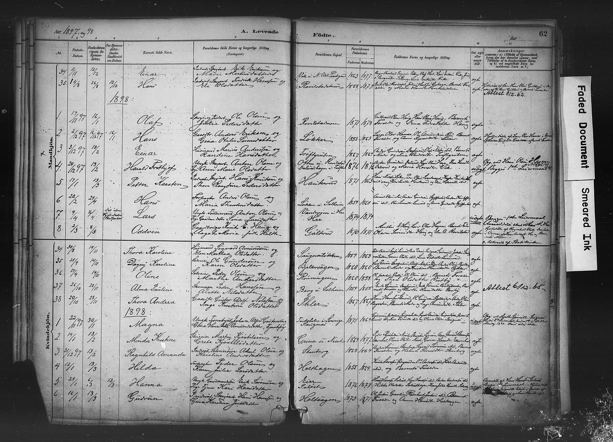 Nord-Odal prestekontor, AV/SAH-PREST-032/H/Ha/Haa/L0006: Parish register (official) no. 6, 1886-1901, p. 62