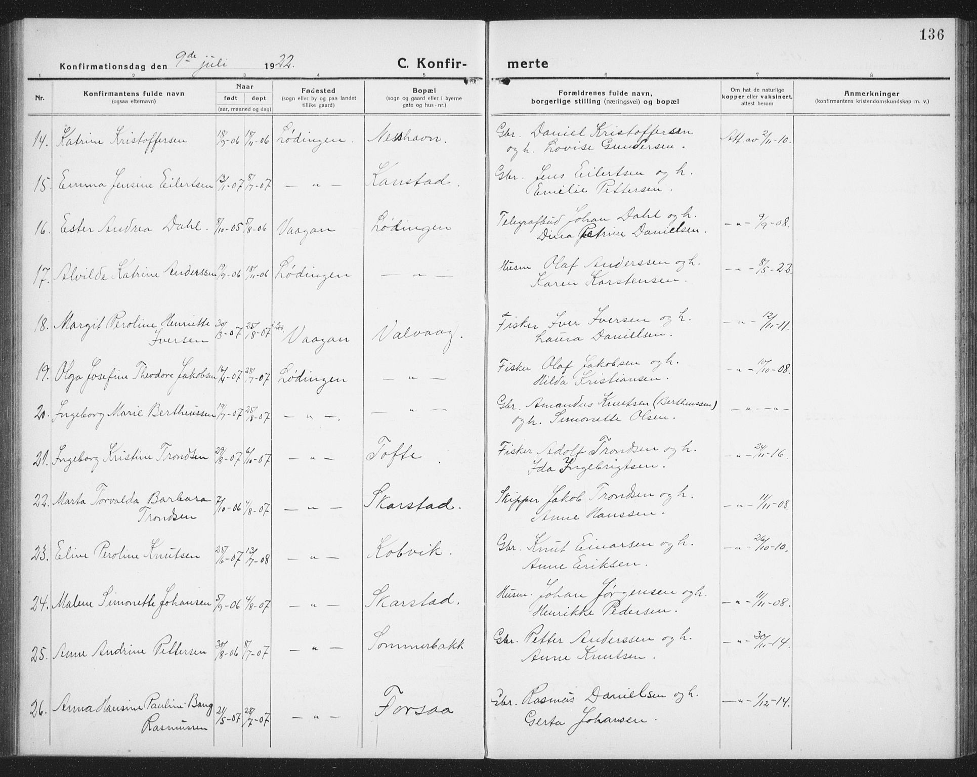 Ministerialprotokoller, klokkerbøker og fødselsregistre - Nordland, AV/SAT-A-1459/872/L1049: Parish register (copy) no. 872C05, 1920-1938, p. 136