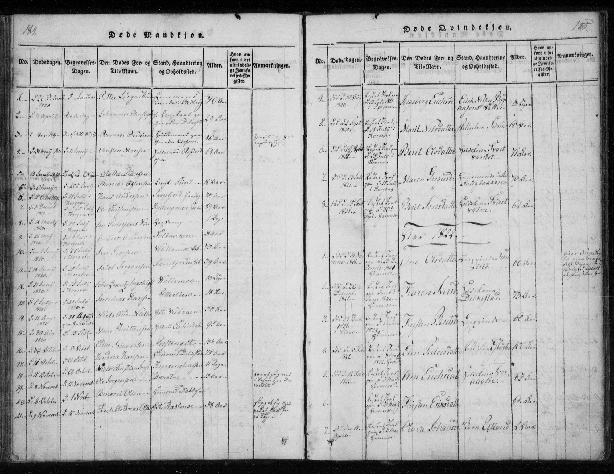 Ministerialprotokoller, klokkerbøker og fødselsregistre - Nordland, AV/SAT-A-1459/825/L0353: Parish register (official) no. 825A07, 1820-1826, p. 184-185