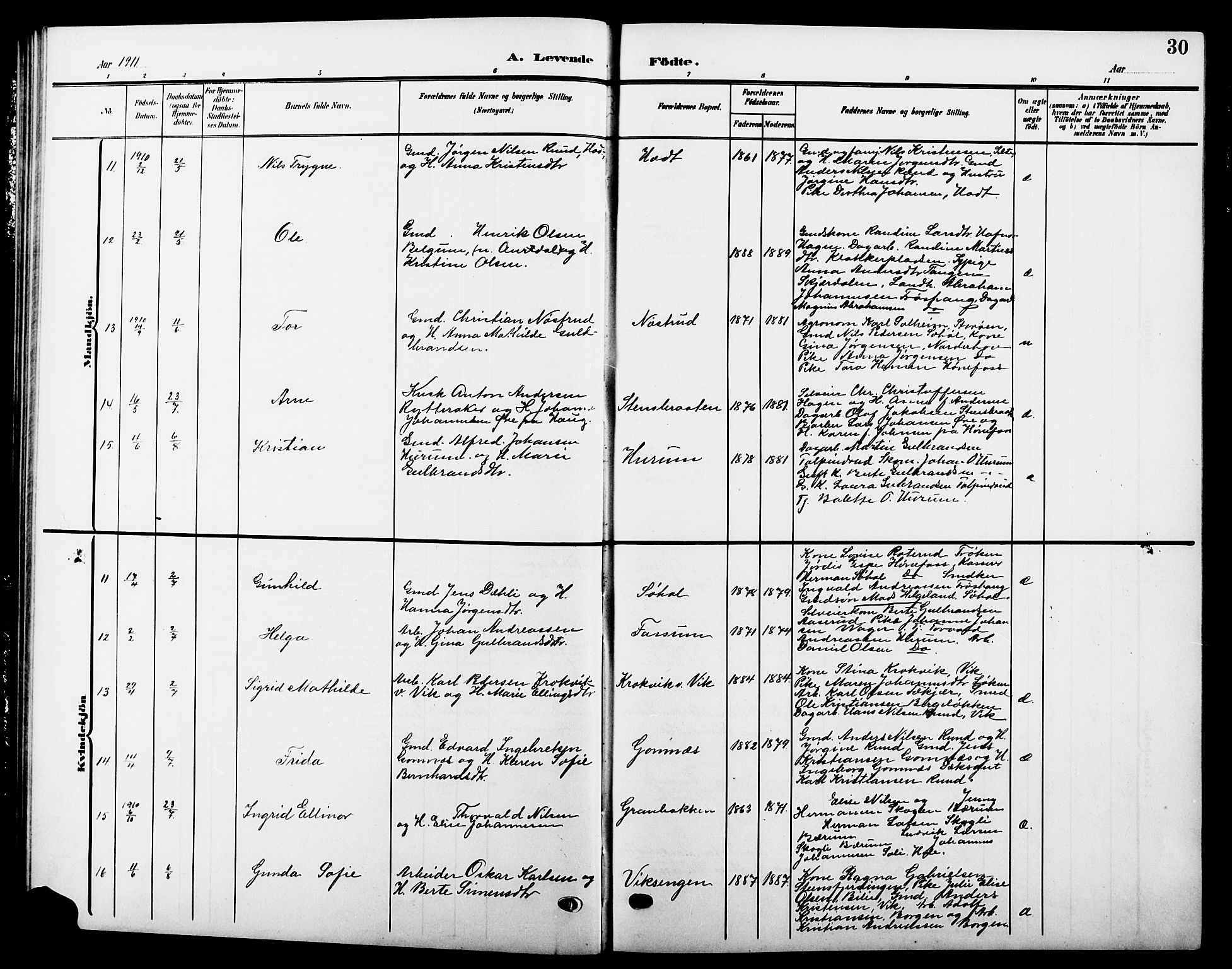 Hole kirkebøker, AV/SAKO-A-228/G/Ga/L0004: Parish register (copy) no. I 4, 1905-1924, p. 30