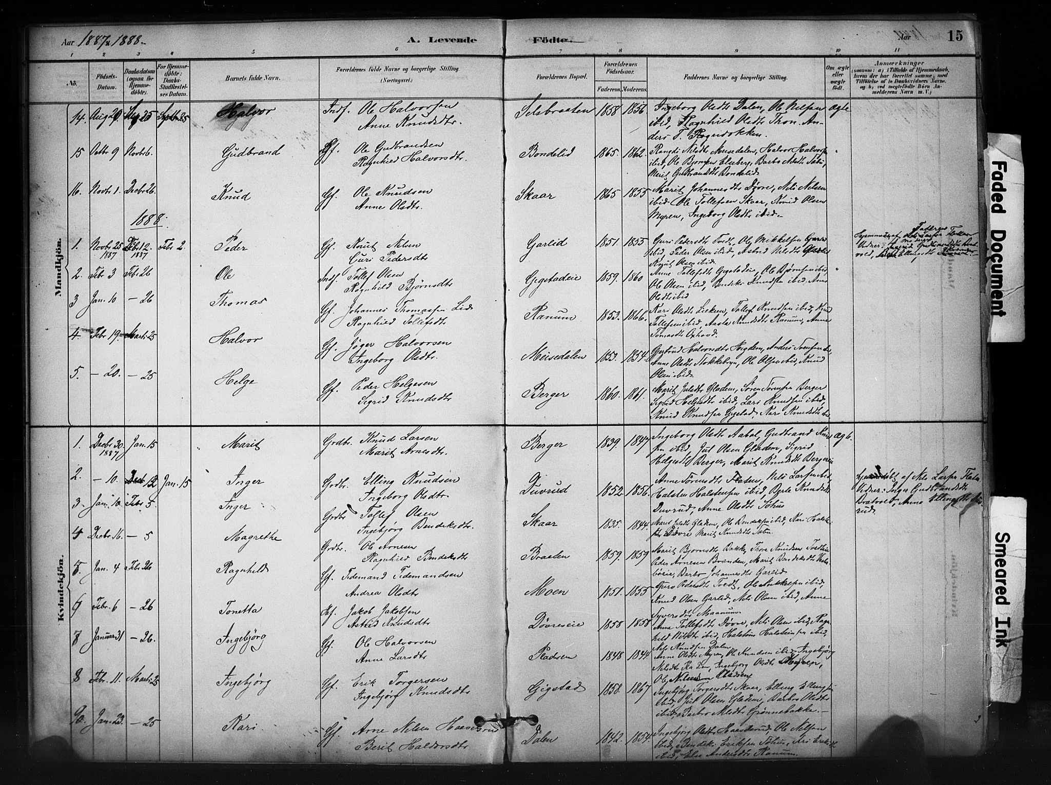 Nord-Aurdal prestekontor, AV/SAH-PREST-132/H/Ha/Haa/L0012: Parish register (official) no. 12, 1883-1895, p. 15