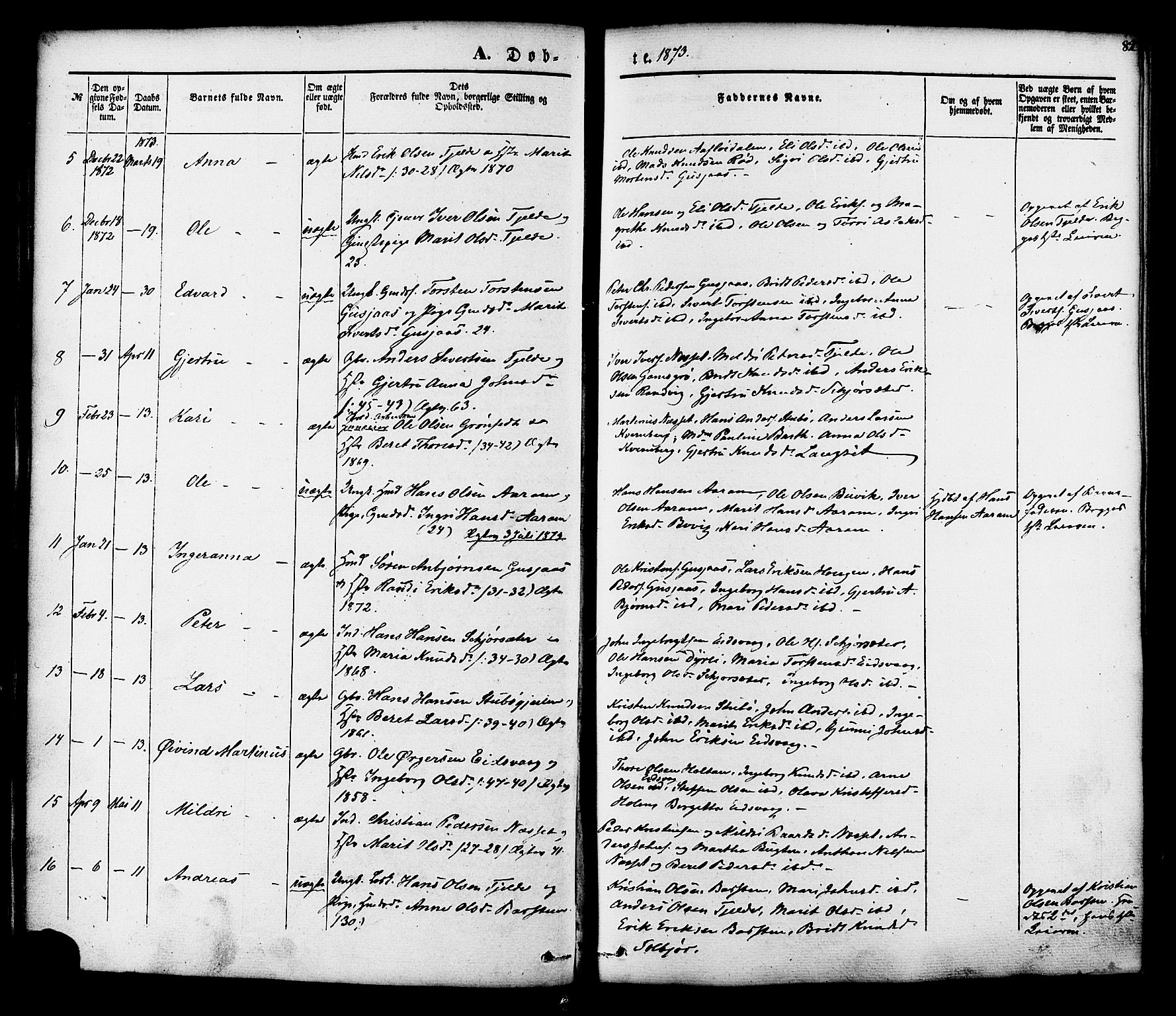 Ministerialprotokoller, klokkerbøker og fødselsregistre - Møre og Romsdal, SAT/A-1454/551/L0625: Parish register (official) no. 551A05, 1846-1879, p. 82
