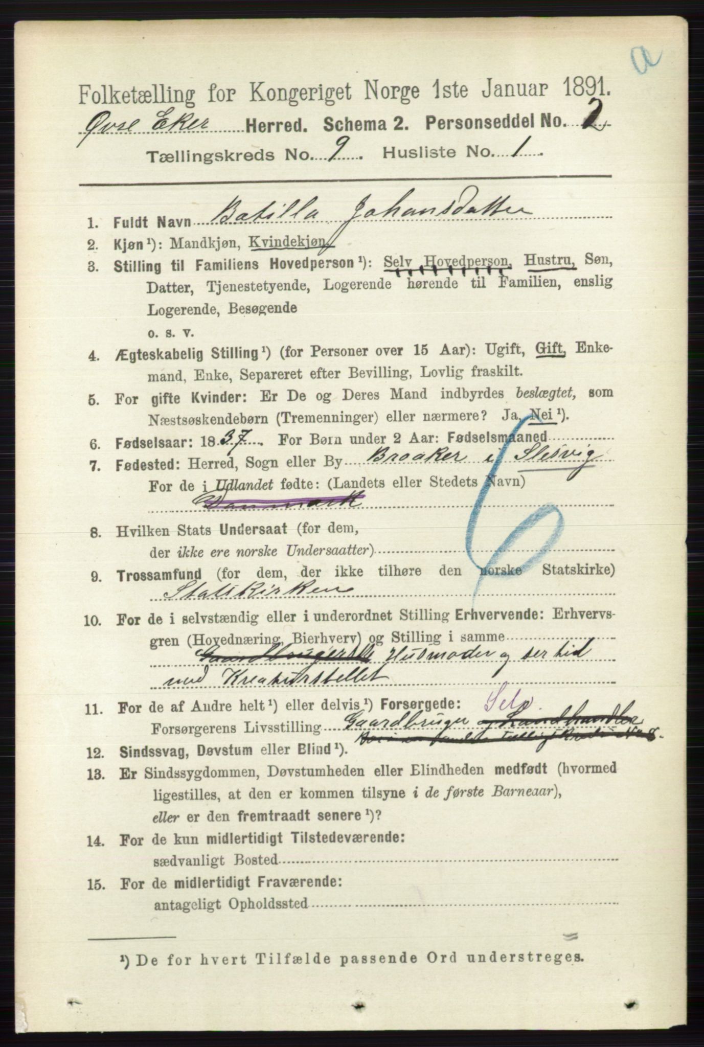 RA, 1891 census for 0624 Øvre Eiker, 1891, p. 3643