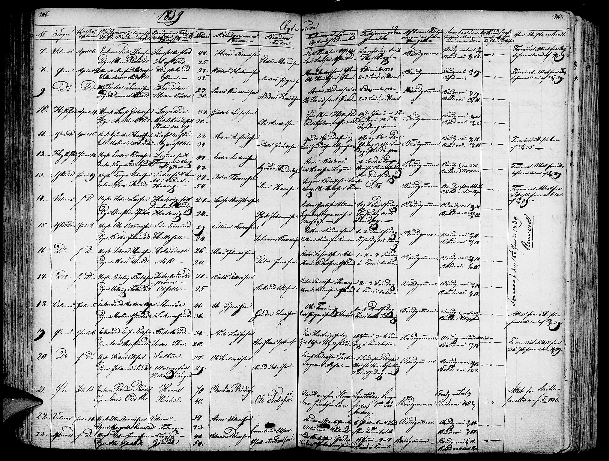 Askvoll sokneprestembete, SAB/A-79501/H/Haa/Haaa/L0010: Parish register (official) no. A 10, 1821-1844, p. 386-387