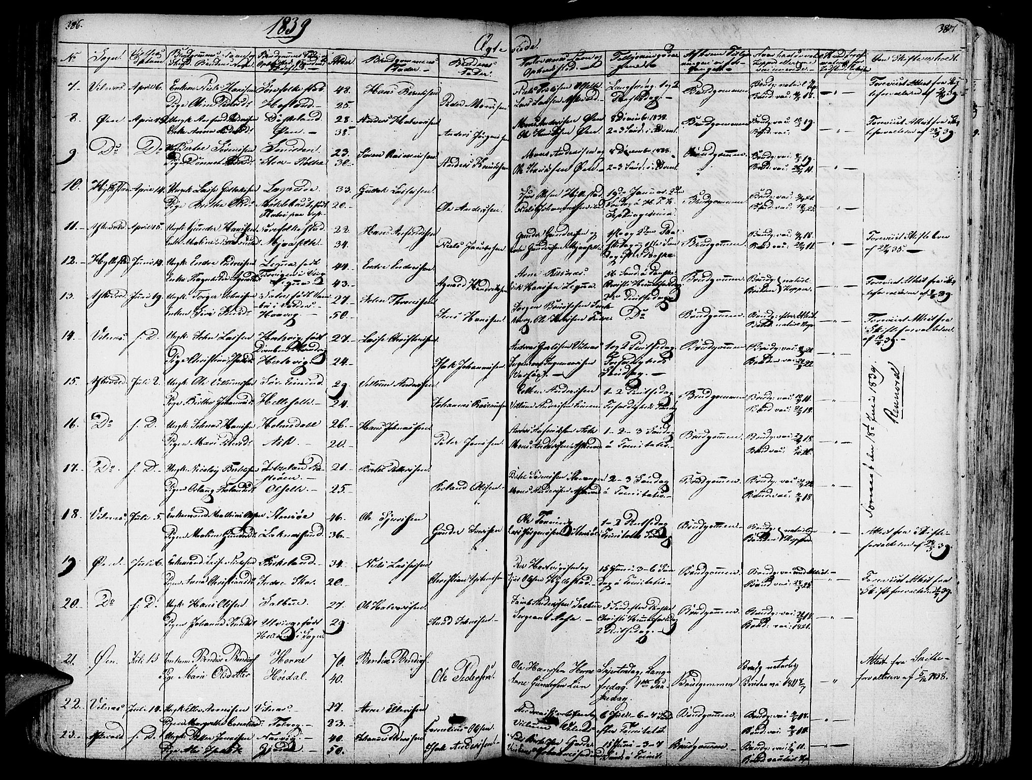 Askvoll sokneprestembete, AV/SAB-A-79501/H/Haa/Haaa/L0010: Parish register (official) no. A 10, 1821-1844, p. 386-387