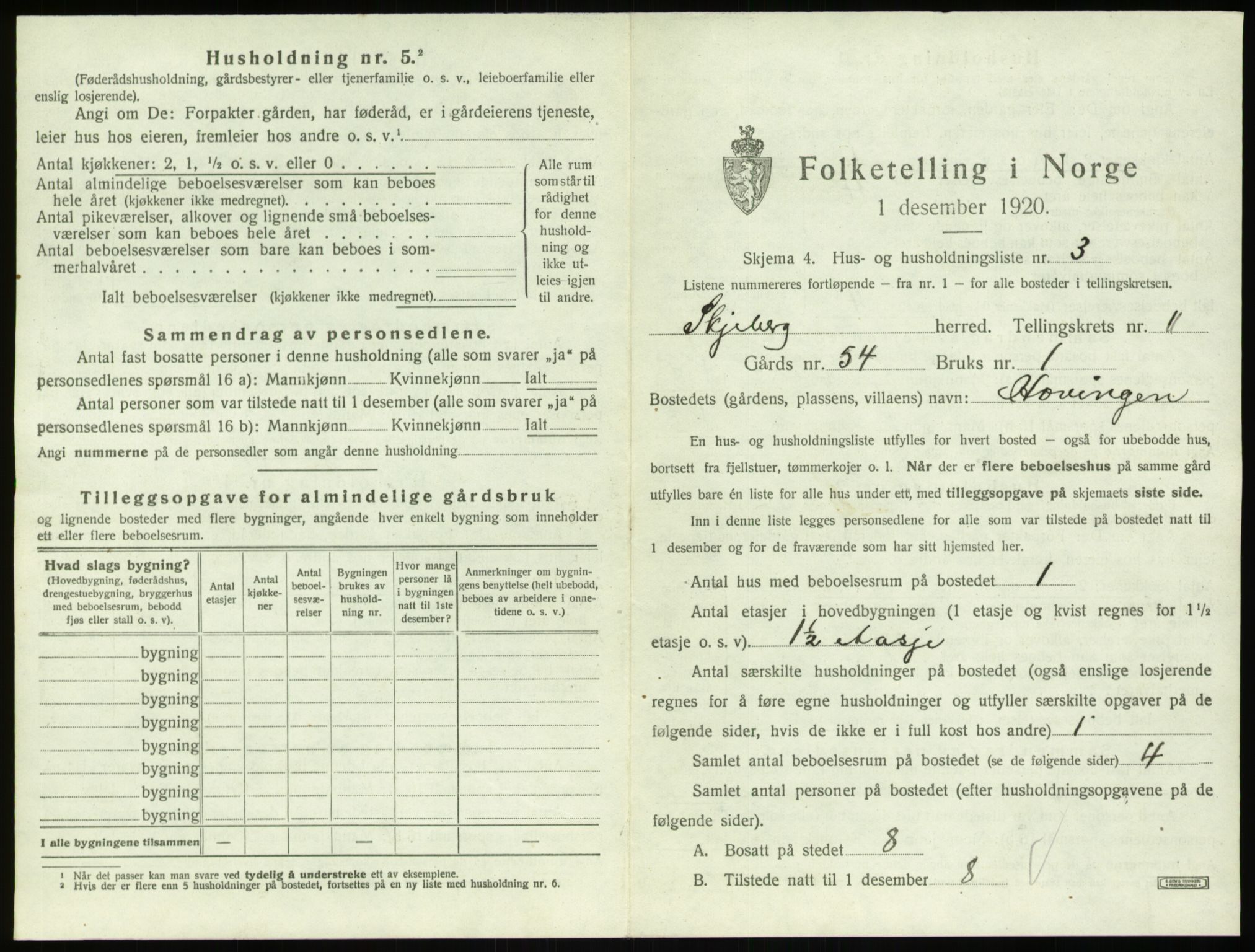 SAO, 1920 census for Skjeberg, 1920, p. 1429