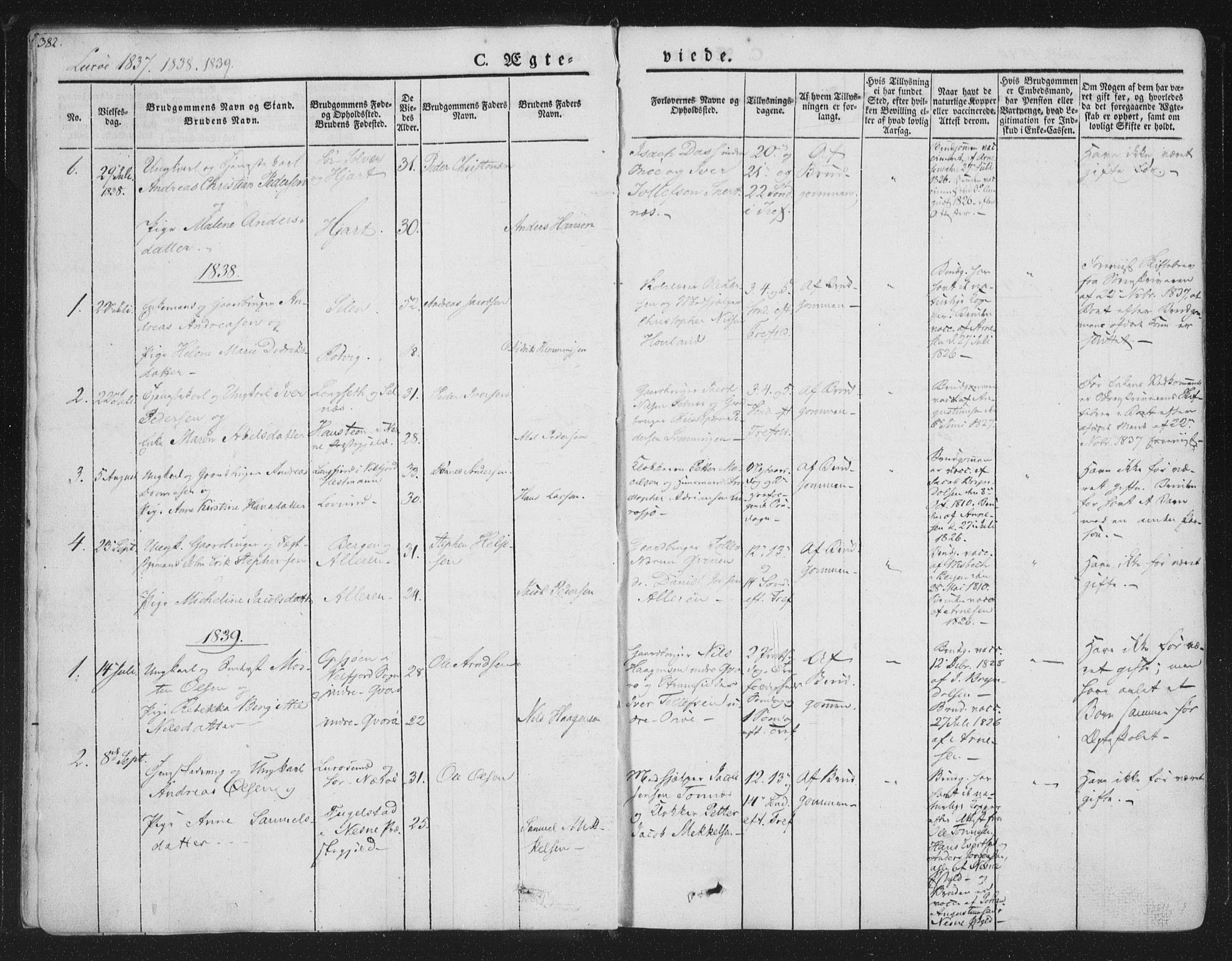 Ministerialprotokoller, klokkerbøker og fødselsregistre - Nordland, SAT/A-1459/839/L0566: Parish register (official) no. 839A03, 1825-1862, p. 382