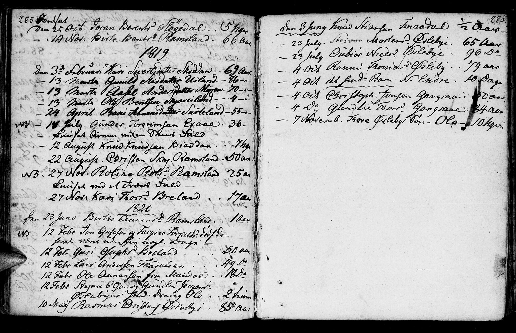 Holum sokneprestkontor, SAK/1111-0022/F/Fa/Fac/L0001: Parish register (official) no. A 1, 1773-1820, p. 285-286