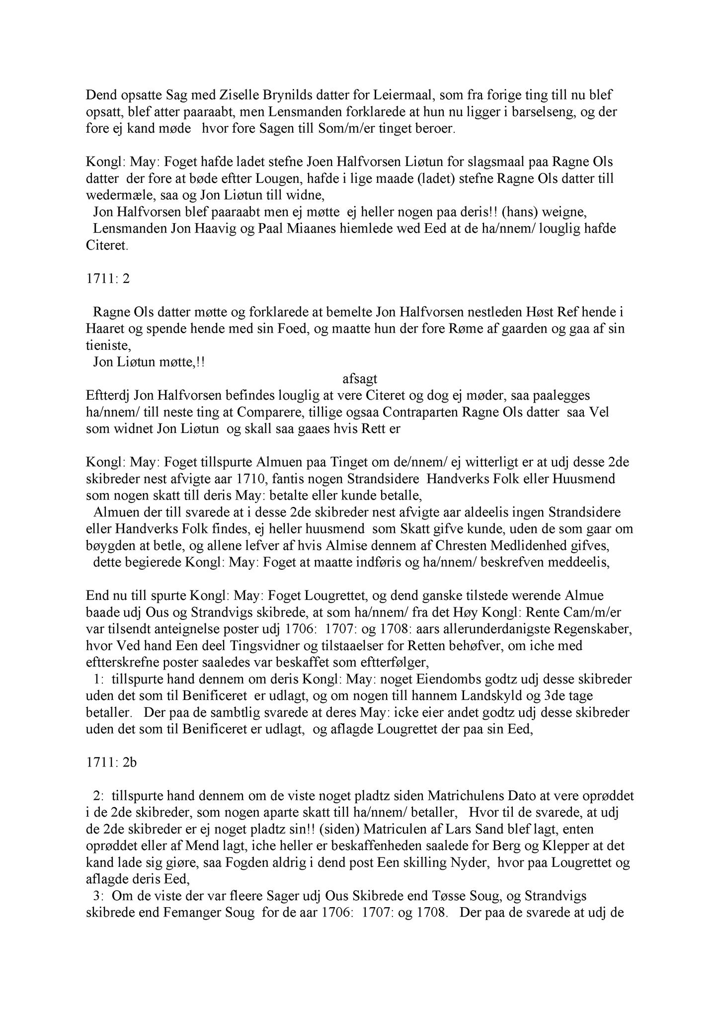 Samling av fulltekstavskrifter, SAB/FULLTEKST/A/12/0030: Sunnhordland sorenskriveri, tingbok nr. A 30, 1711-1713