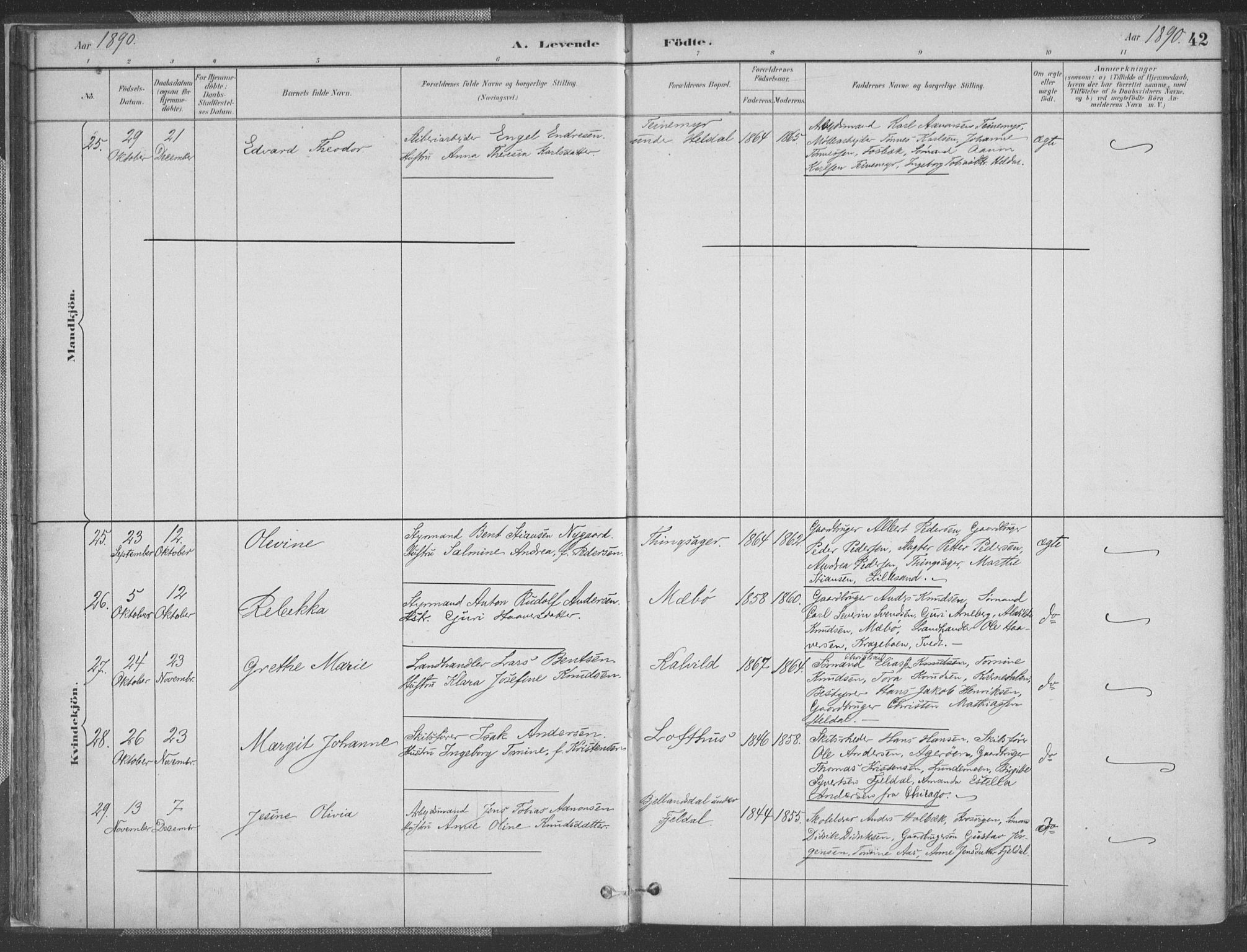 Vestre Moland sokneprestkontor, AV/SAK-1111-0046/F/Fa/Fab/L0009: Parish register (official) no. A 9, 1884-1899, p. 42