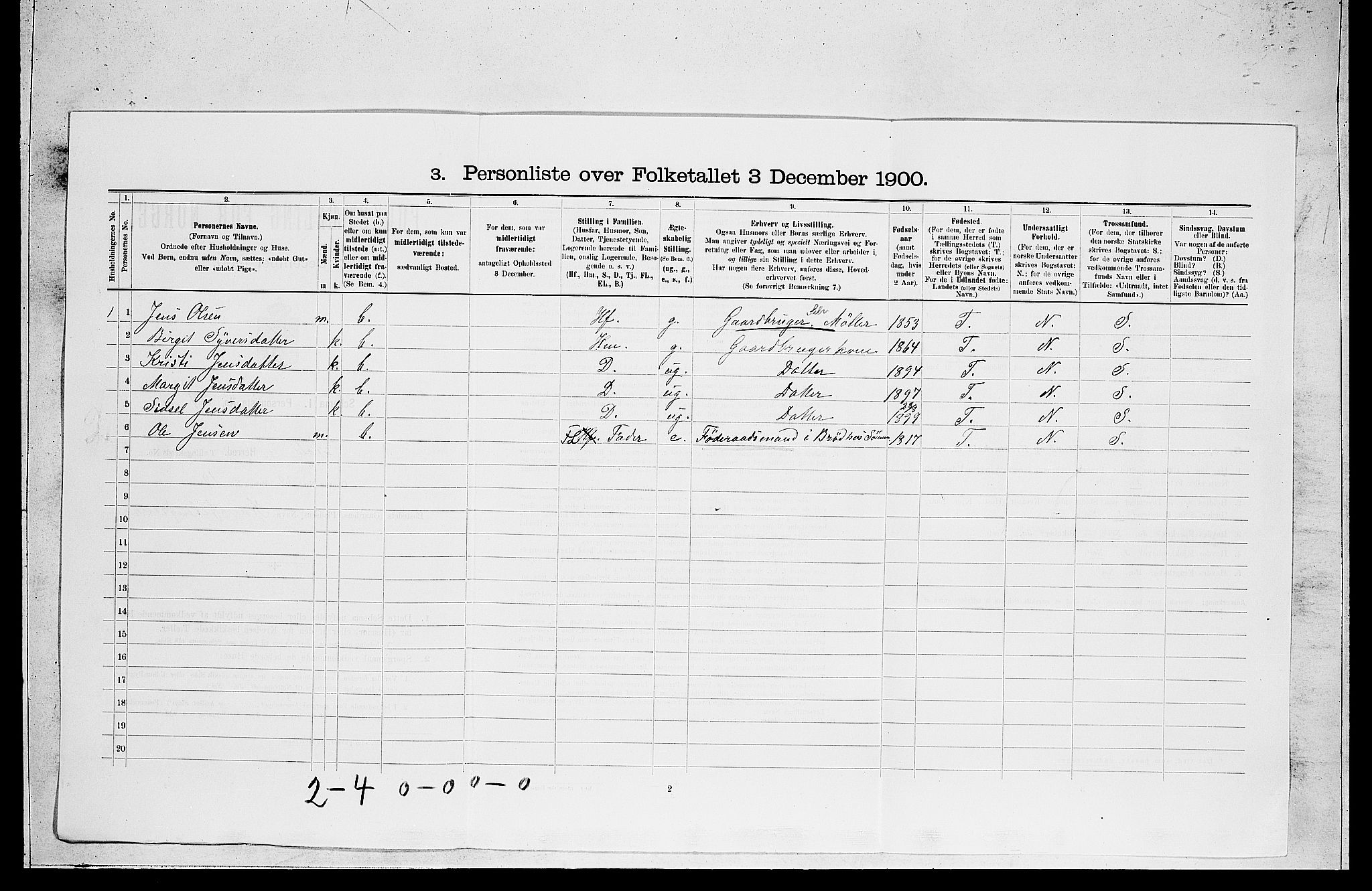 RA, 1900 census for Ål, 1900, p. 518