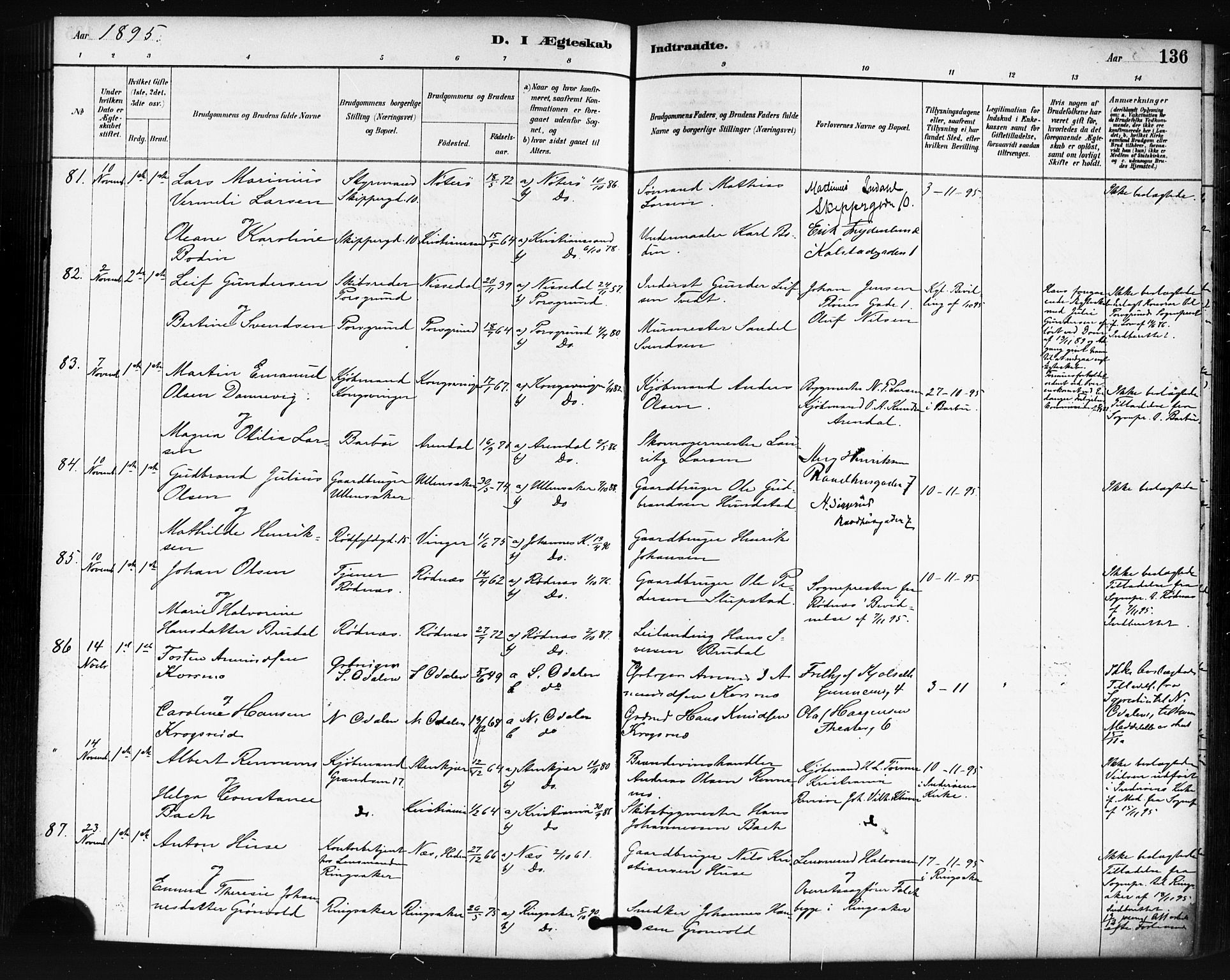 Oslo domkirke Kirkebøker, AV/SAO-A-10752/F/Fa/L0032: Parish register (official) no. 32, 1885-1902, p. 136