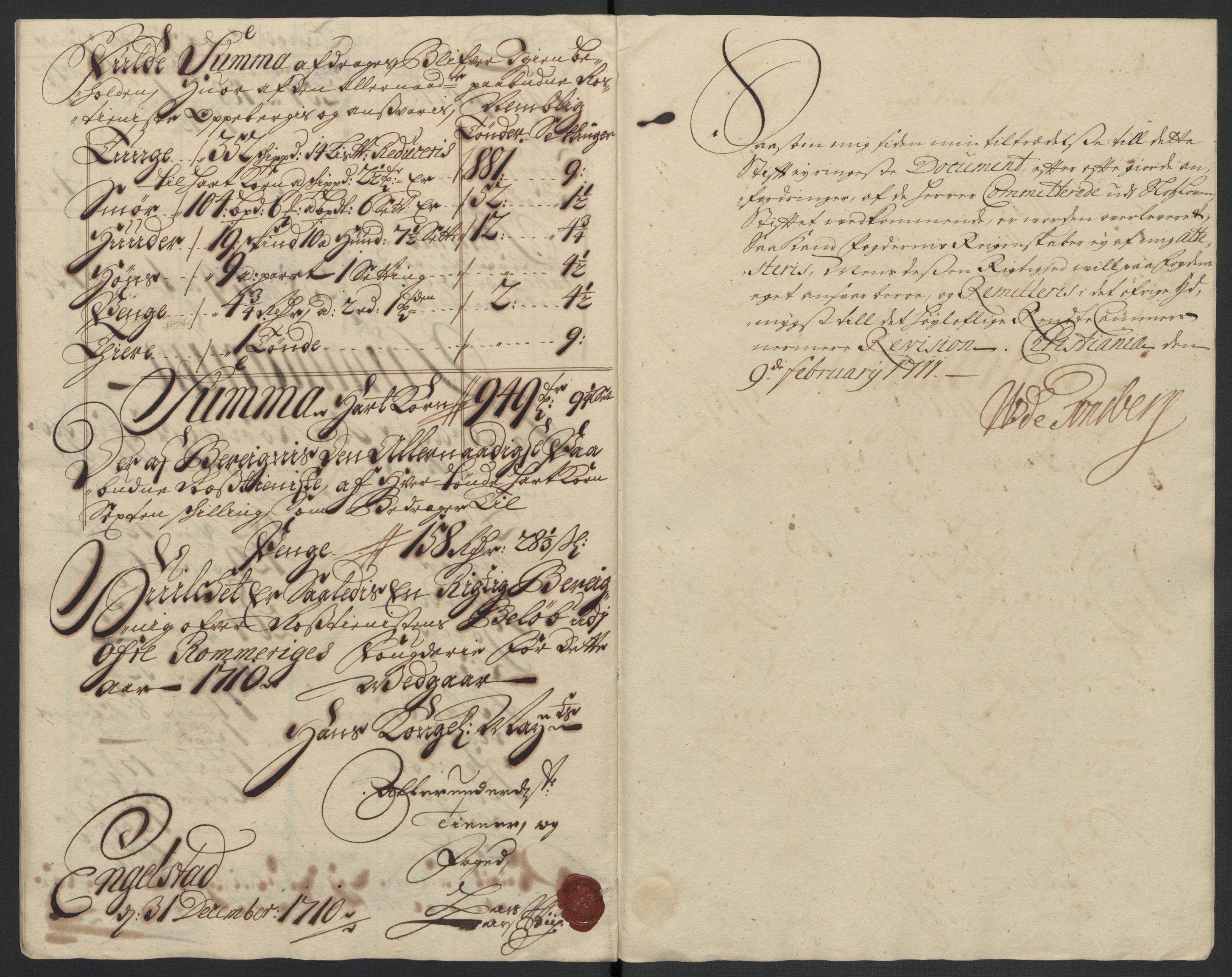 Rentekammeret inntil 1814, Reviderte regnskaper, Fogderegnskap, AV/RA-EA-4092/R12/L0720: Fogderegnskap Øvre Romerike, 1710-1711, p. 139