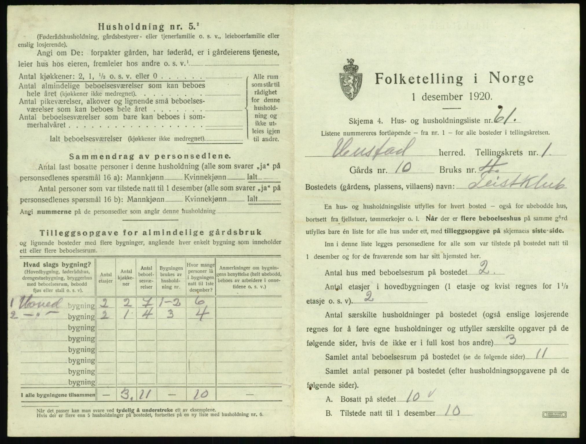 SAT, 1920 census for Hustad, 1920, p. 151