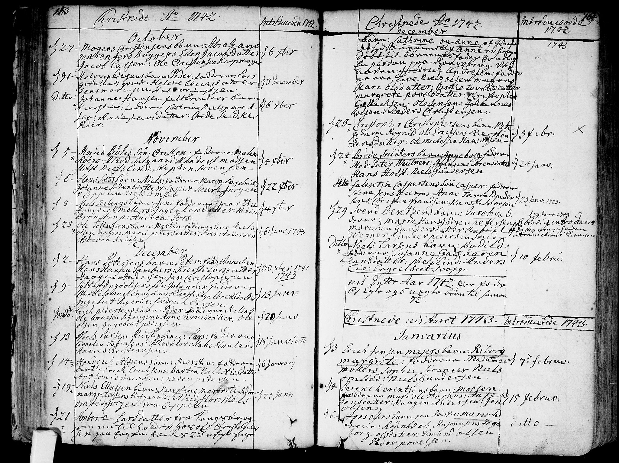 Bragernes kirkebøker, SAKO/A-6/F/Fa/L0004: Parish register (official) no. I 4, 1734-1759, p. 163-164