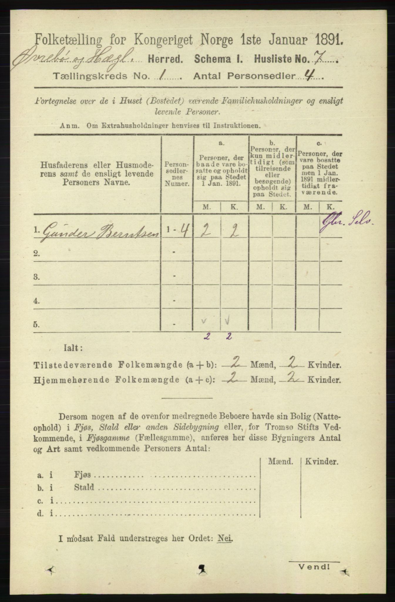 RA, 1891 census for 1016 Øvrebø og Hægeland, 1891, p. 34