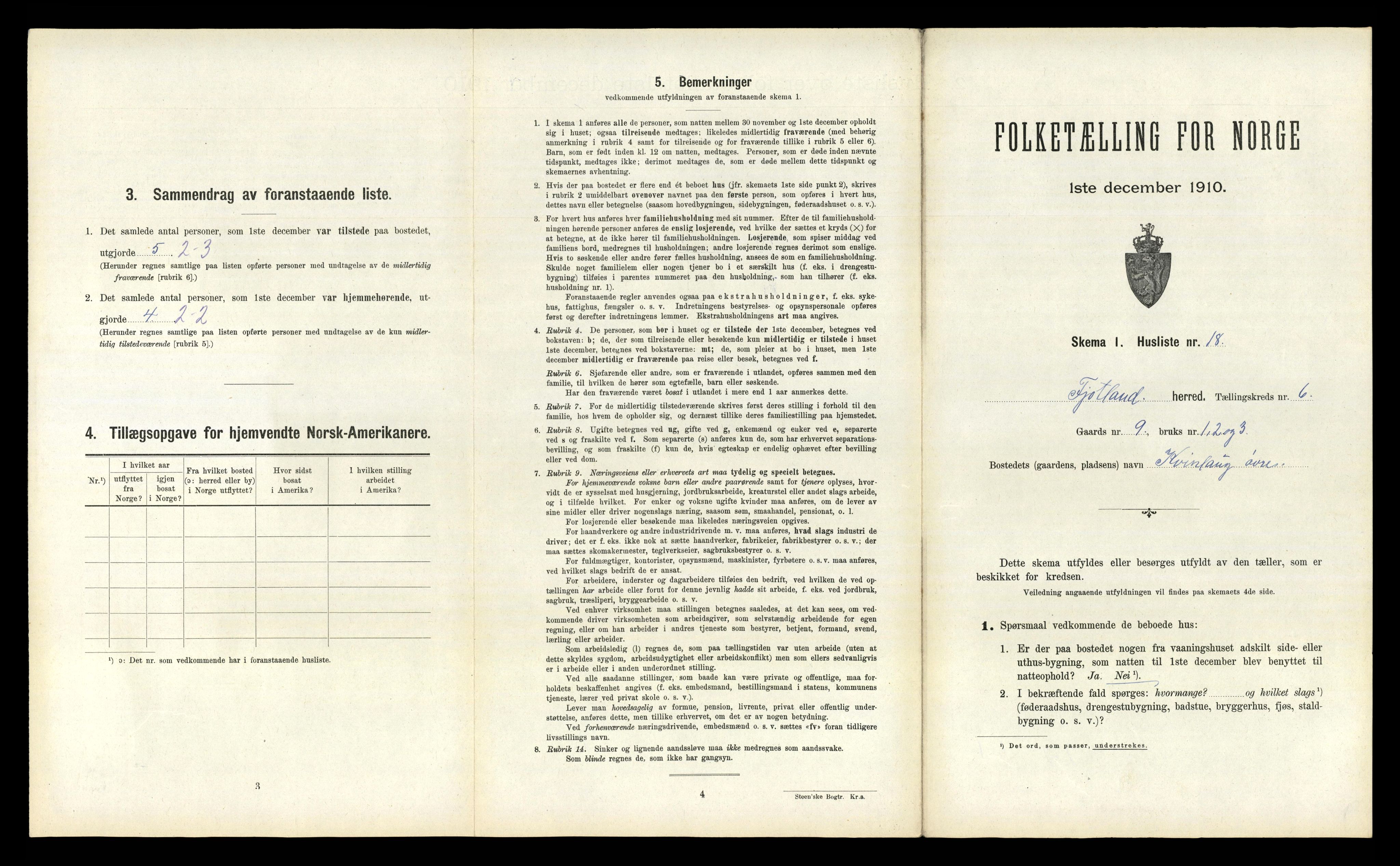 RA, 1910 census for Fjotland, 1910, p. 278