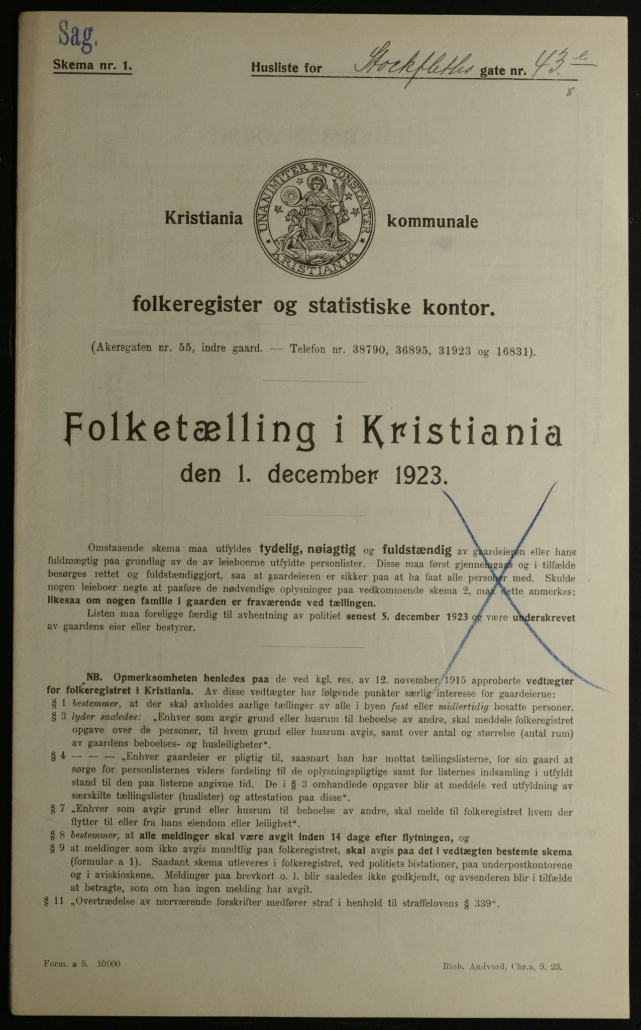 OBA, Municipal Census 1923 for Kristiania, 1923, p. 113168