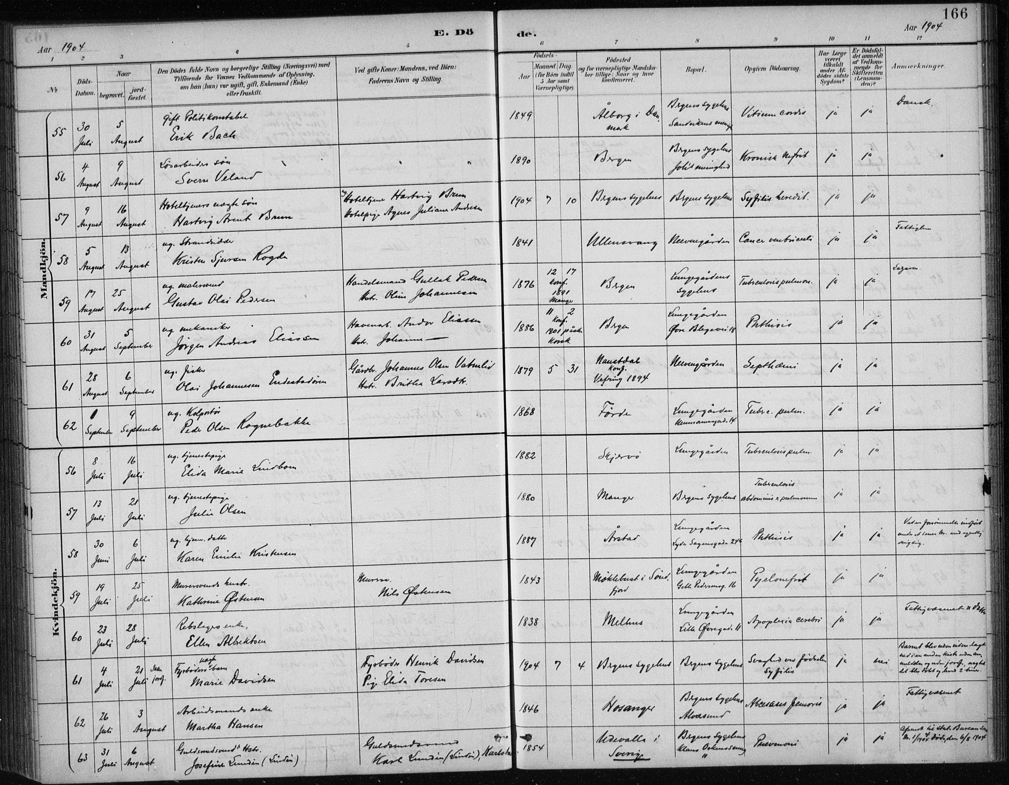 Bergen kommunale pleiehjem - stiftelsespresten, AV/SAB-A-100281: Parish register (official) no. A 5, 1887-1908, p. 166