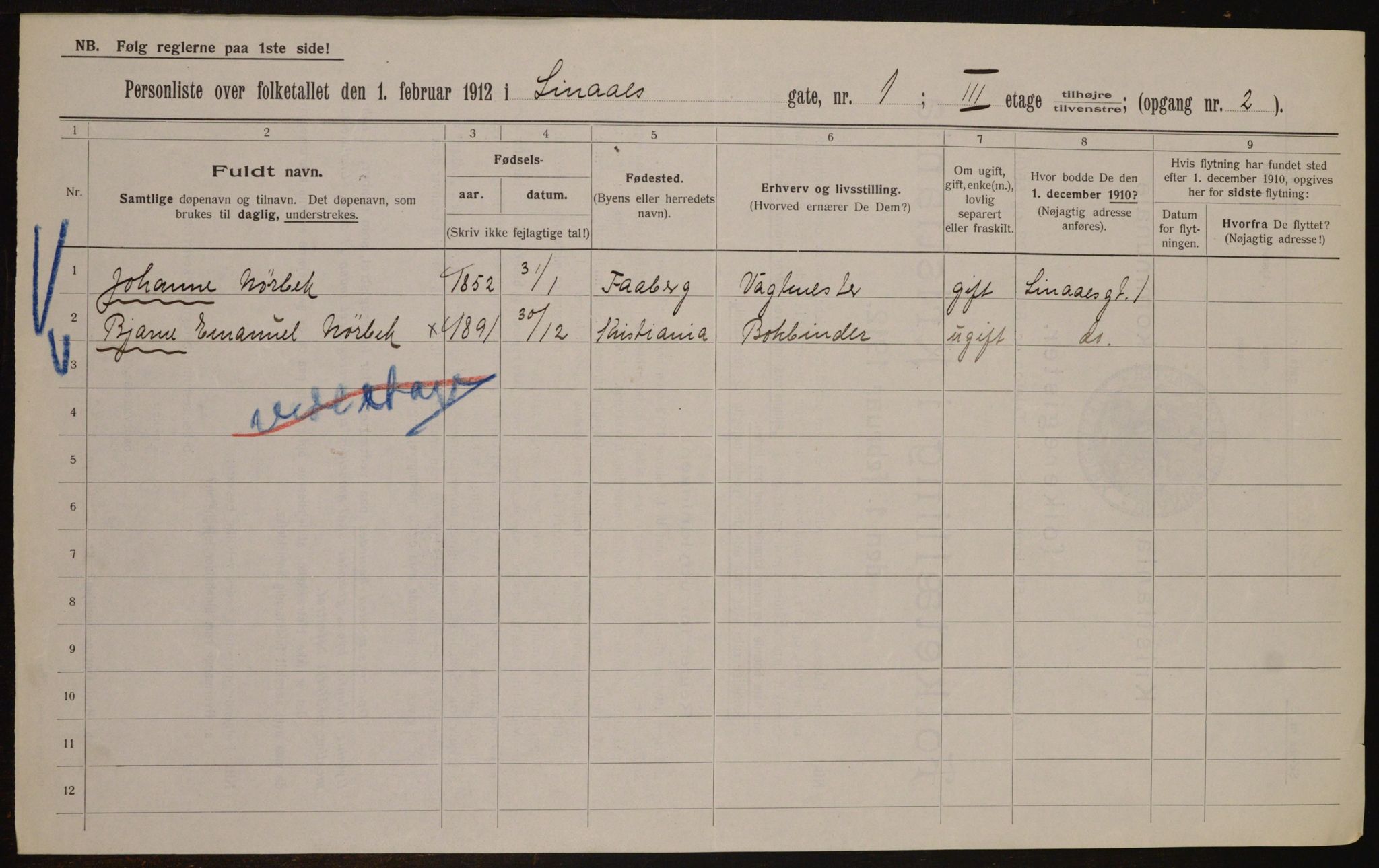 OBA, Municipal Census 1912 for Kristiania, 1912, p. 58143