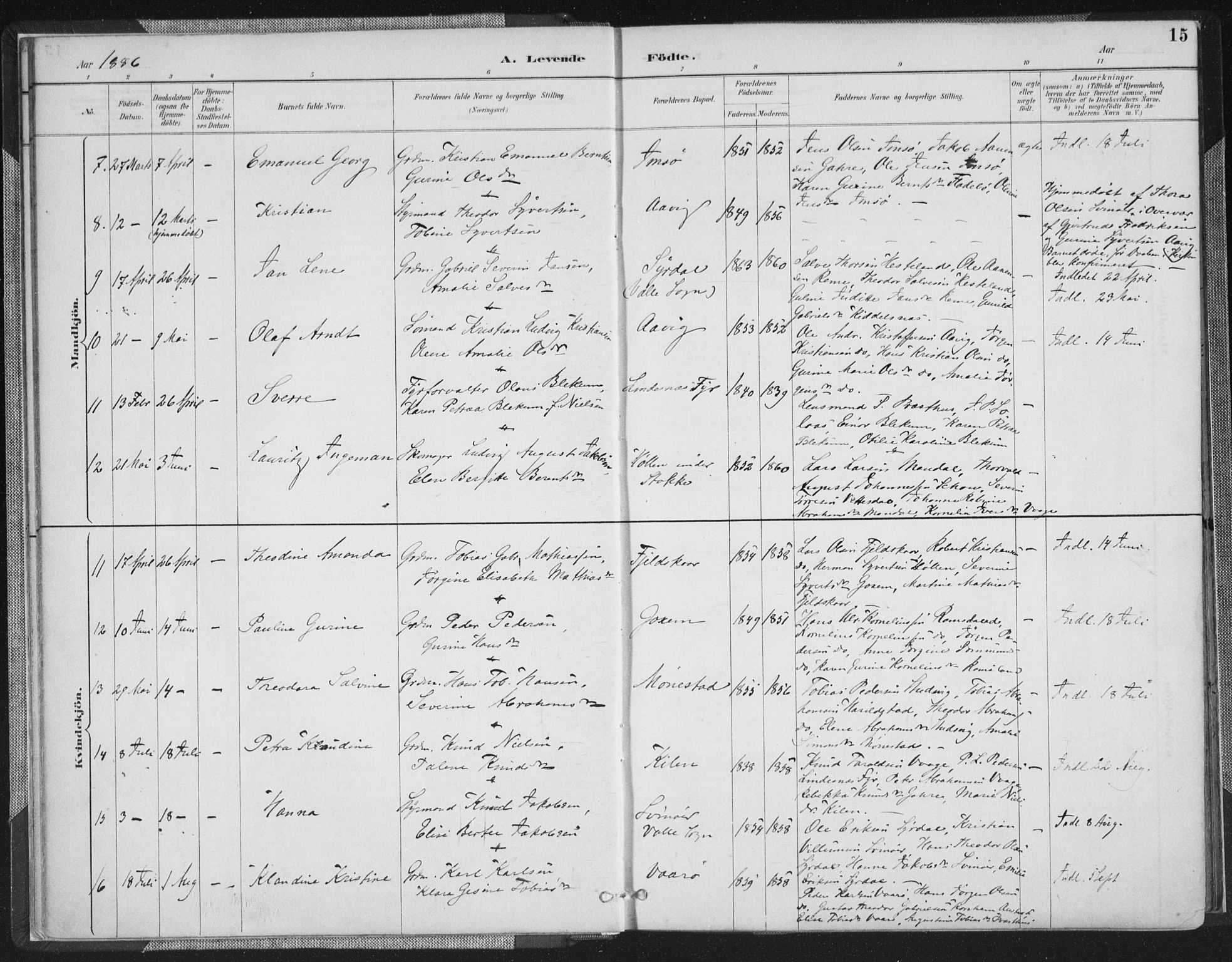 Sør-Audnedal sokneprestkontor, AV/SAK-1111-0039/F/Fa/Faa/L0004: Parish register (official) no. A 4, 1884-1909, p. 15