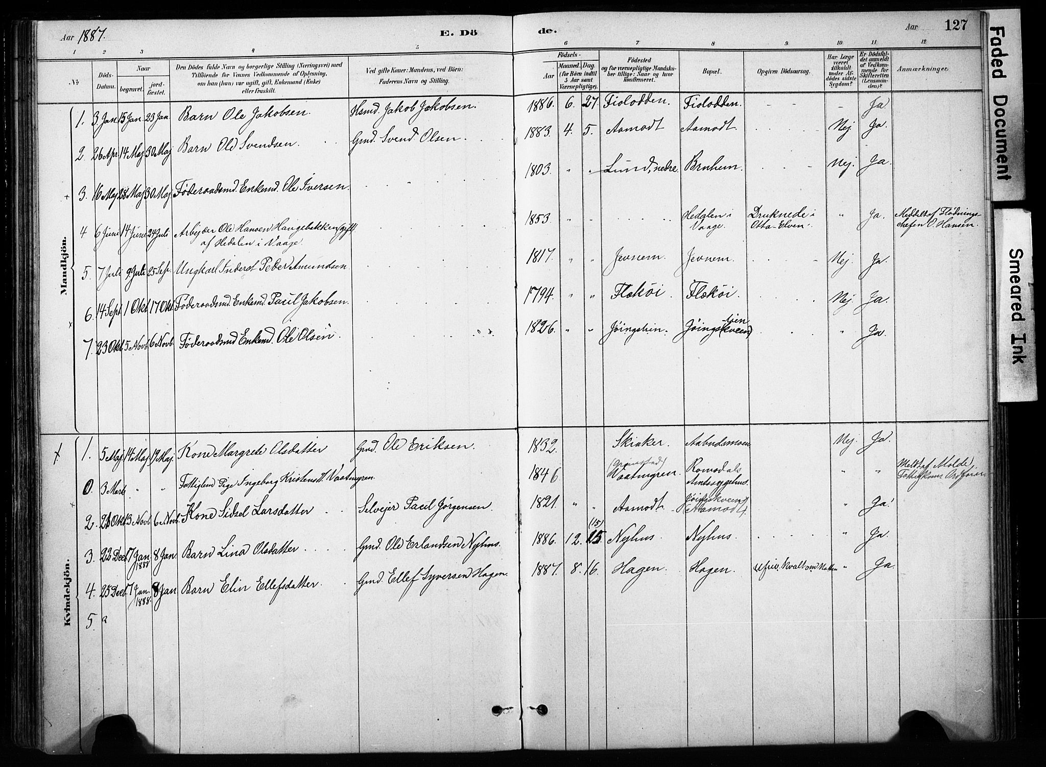 Skjåk prestekontor, SAH/PREST-072/H/Ha/Haa/L0004: Parish register (official) no. 4, 1880-1904, p. 127