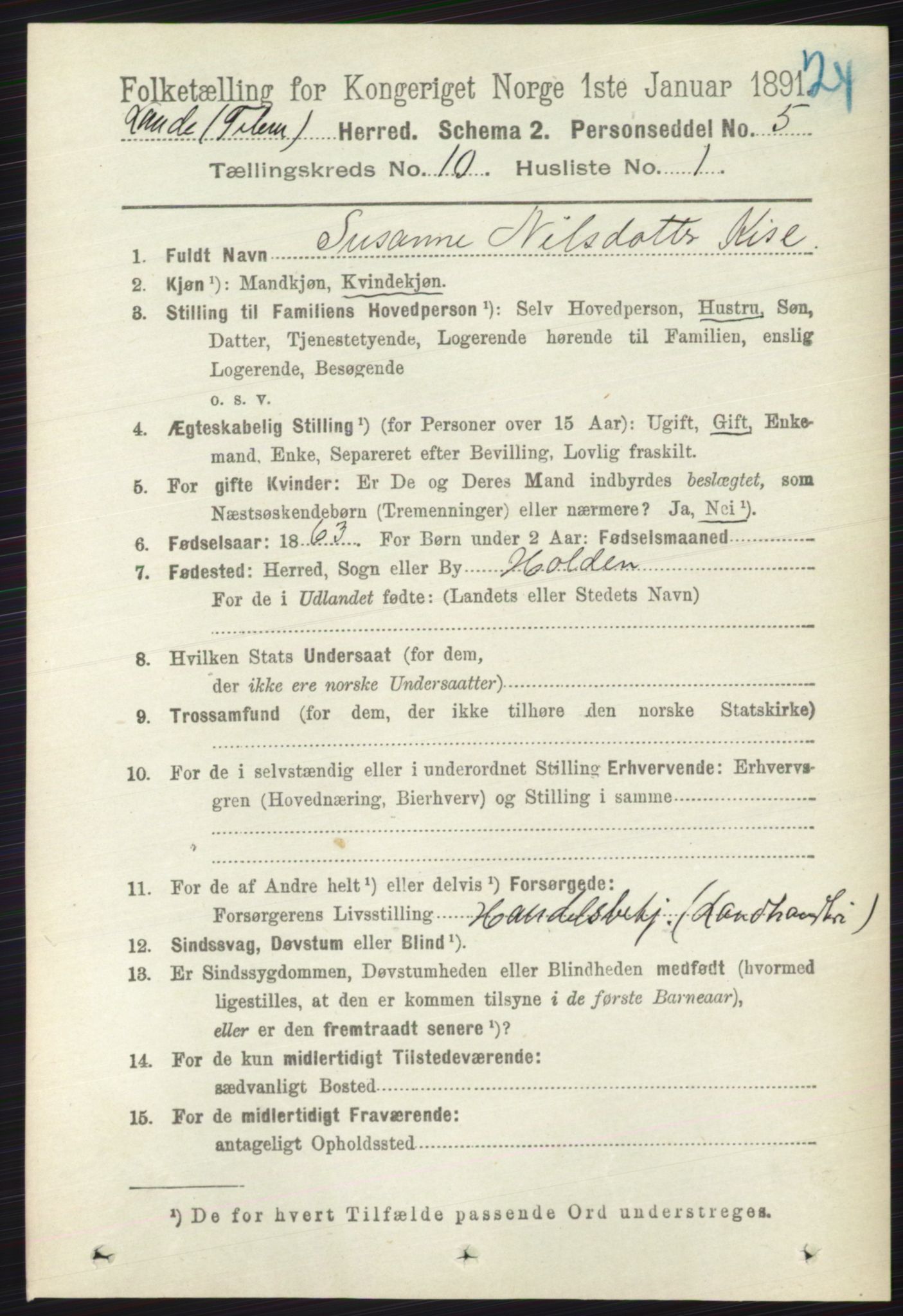 RA, 1891 census for 0820 Lunde, 1891, p. 2886