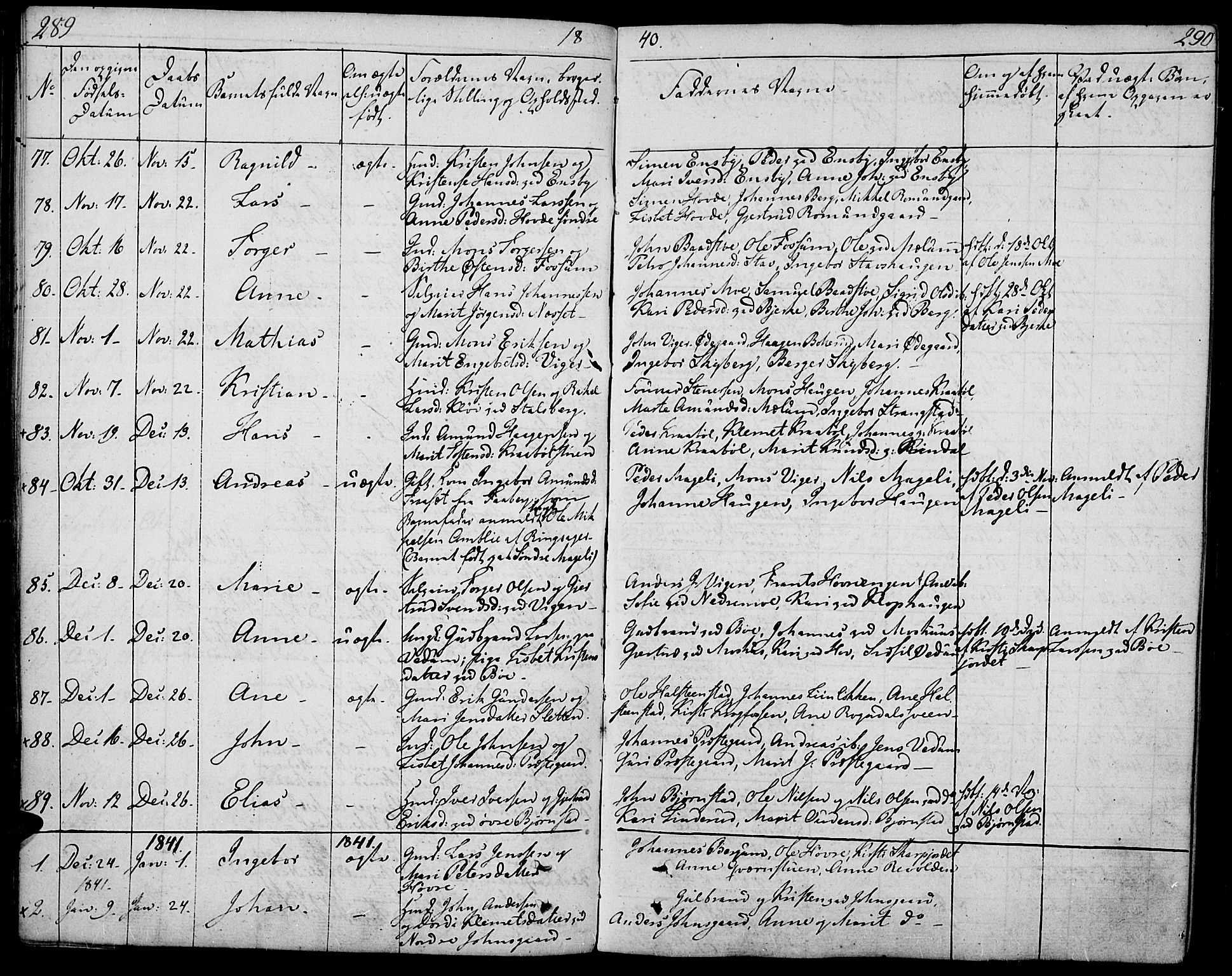 Øyer prestekontor, SAH/PREST-084/H/Ha/Haa/L0004: Parish register (official) no. 4, 1824-1841, p. 289-290
