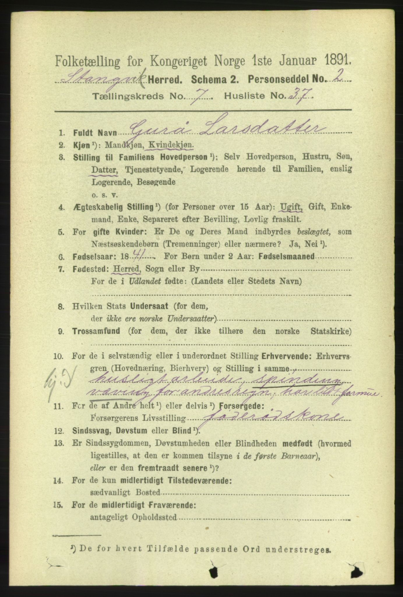 RA, 1891 census for 1564 Stangvik, 1891, p. 3266