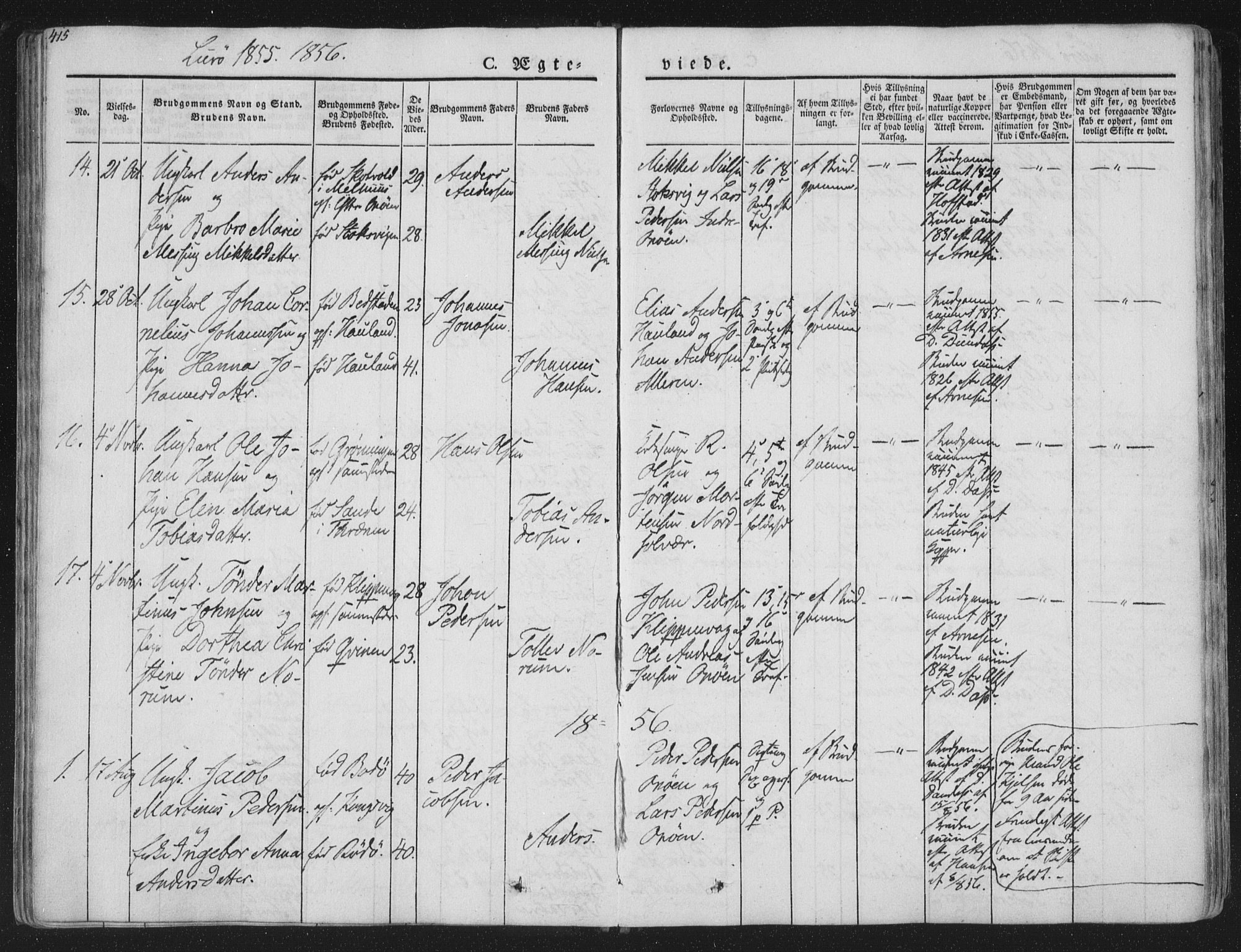 Ministerialprotokoller, klokkerbøker og fødselsregistre - Nordland, AV/SAT-A-1459/839/L0566: Parish register (official) no. 839A03, 1825-1862, p. 415