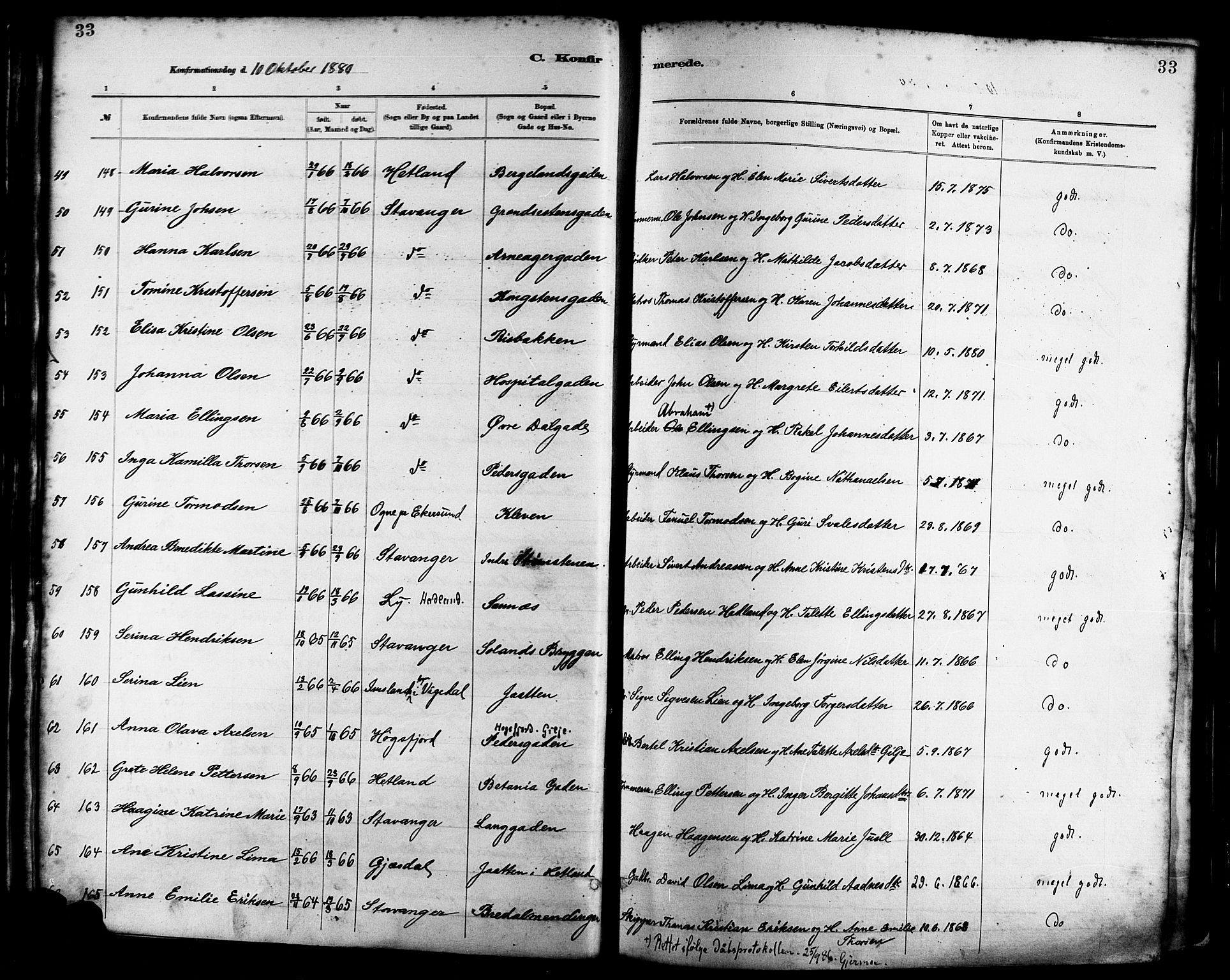 St. Petri sokneprestkontor, AV/SAST-A-101813/001/30/30BA/L0016: Parish register (official) no. A 16, 1879-1893, p. 33