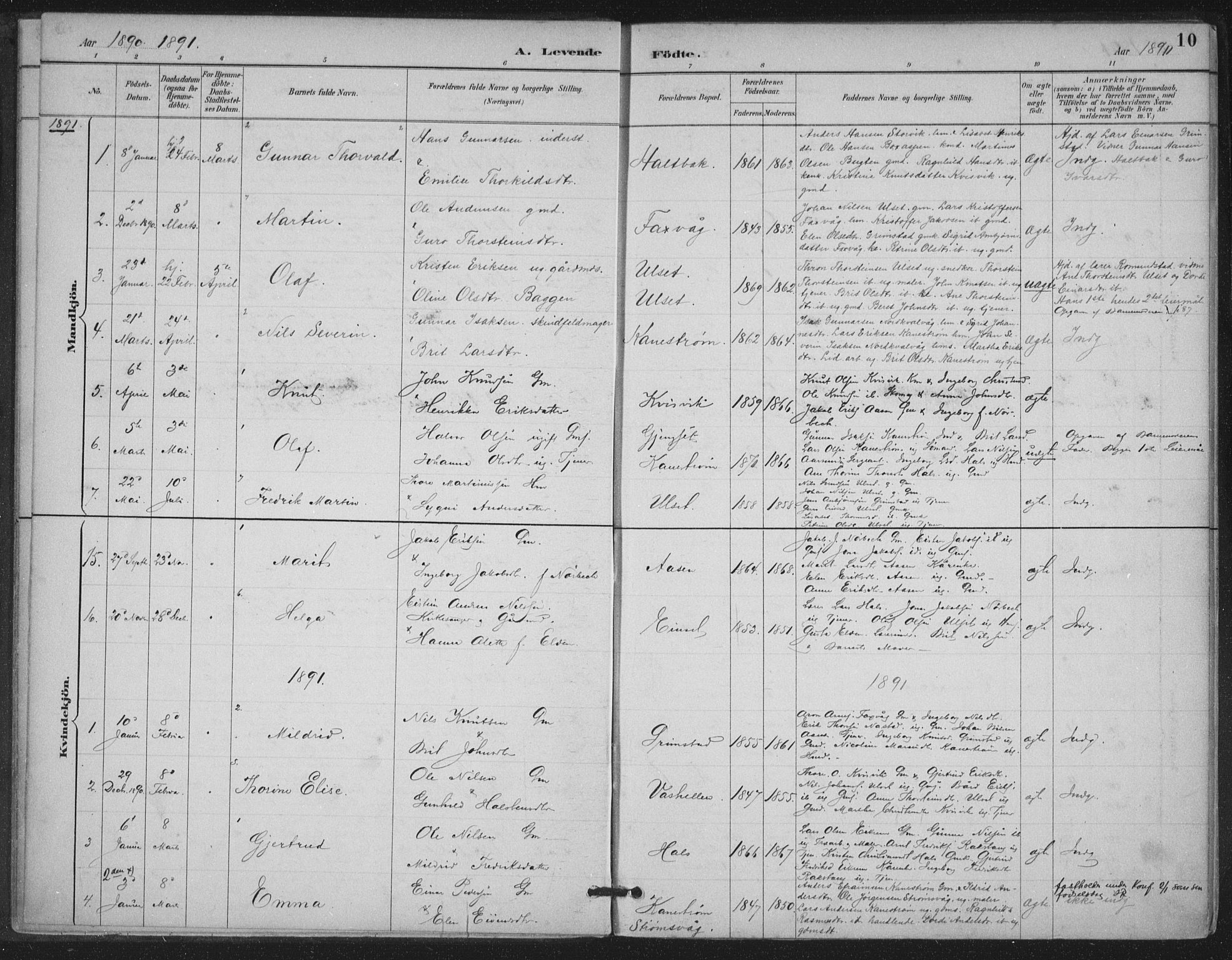 Ministerialprotokoller, klokkerbøker og fødselsregistre - Møre og Romsdal, AV/SAT-A-1454/587/L1000: Parish register (official) no. 587A02, 1887-1910, p. 10