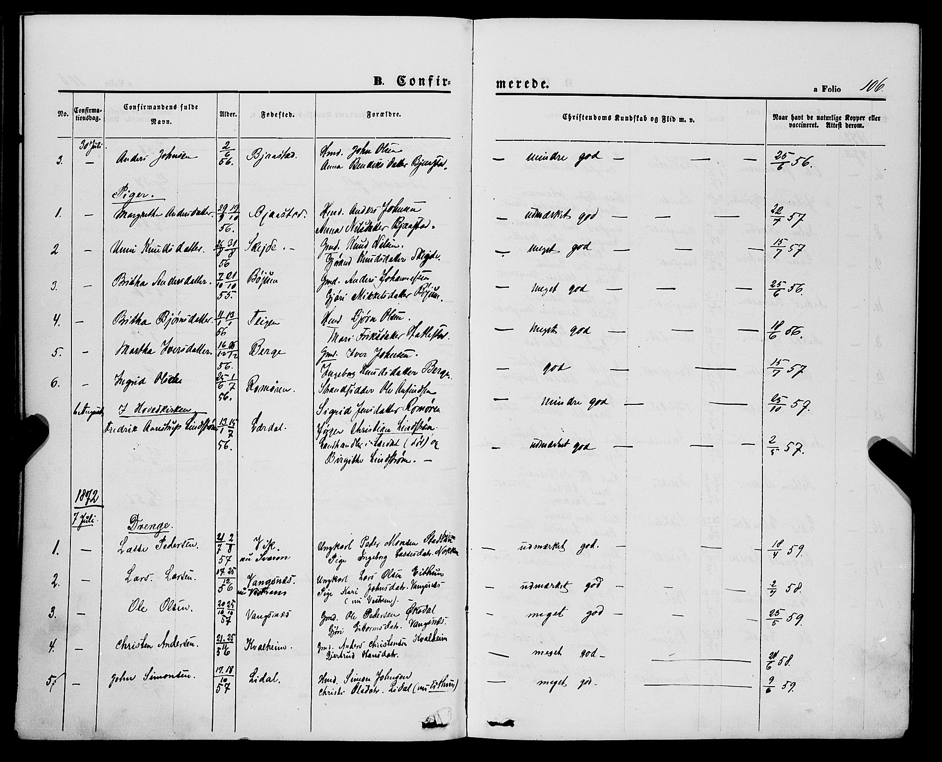 Balestrand sokneprestembete, SAB/A-79601/H/Haa/Haaa/L0003: Parish register (official) no. A 3, 1867-1878, p. 106