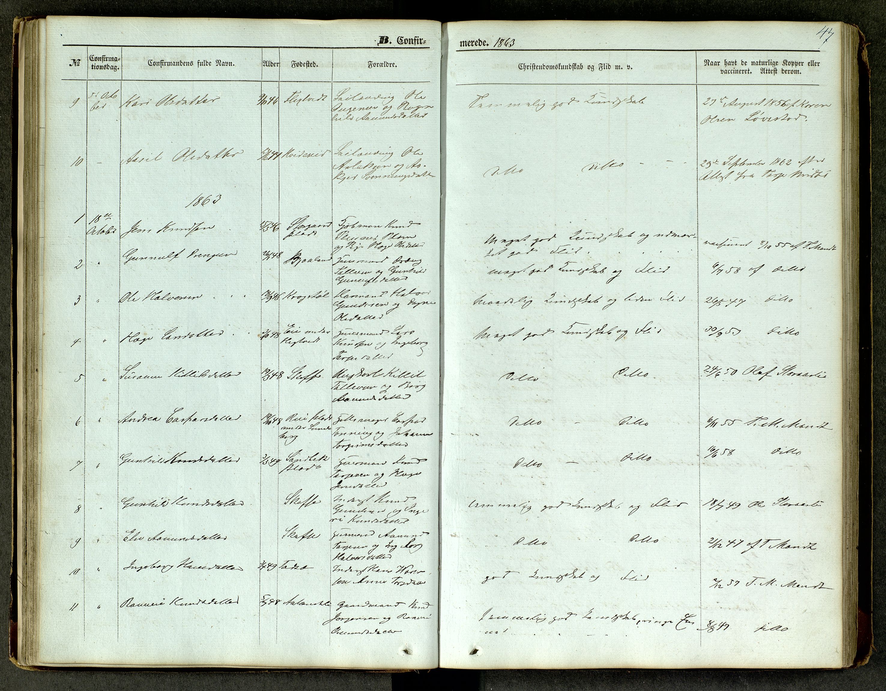 Lårdal kirkebøker, SAKO/A-284/G/Ga/L0002: Parish register (copy) no. I 2, 1861-1890, p. 47