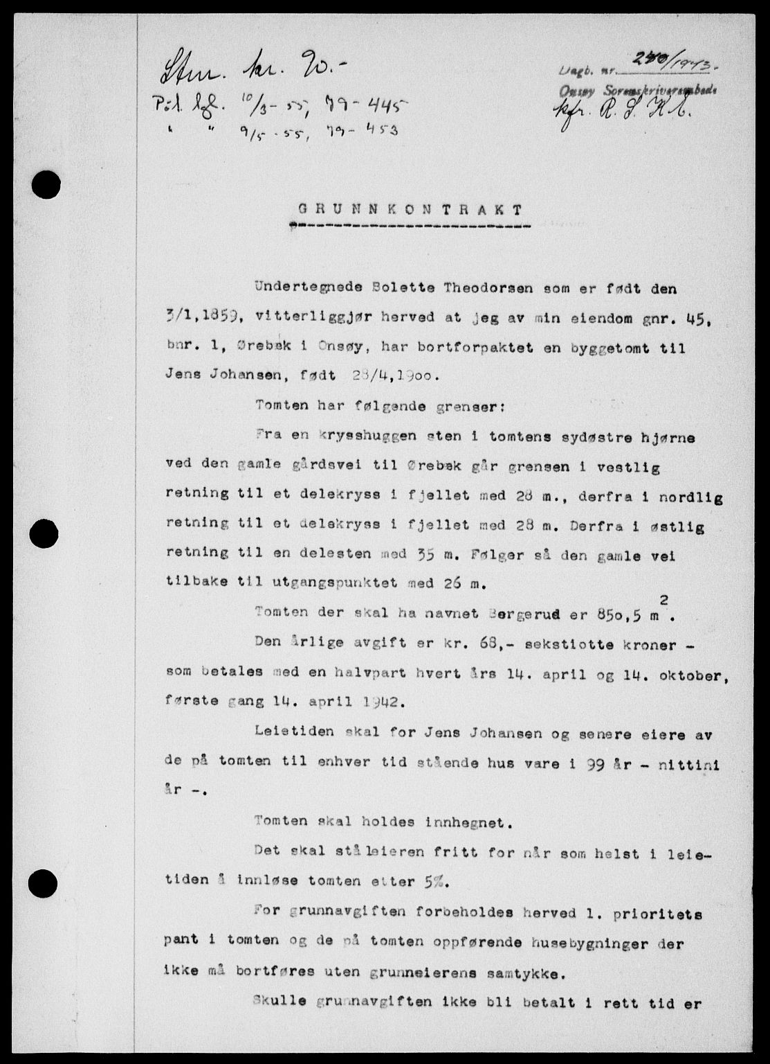 Onsøy sorenskriveri, SAO/A-10474/G/Ga/Gab/L0010: Mortgage book no. II A-10, 1943-1943